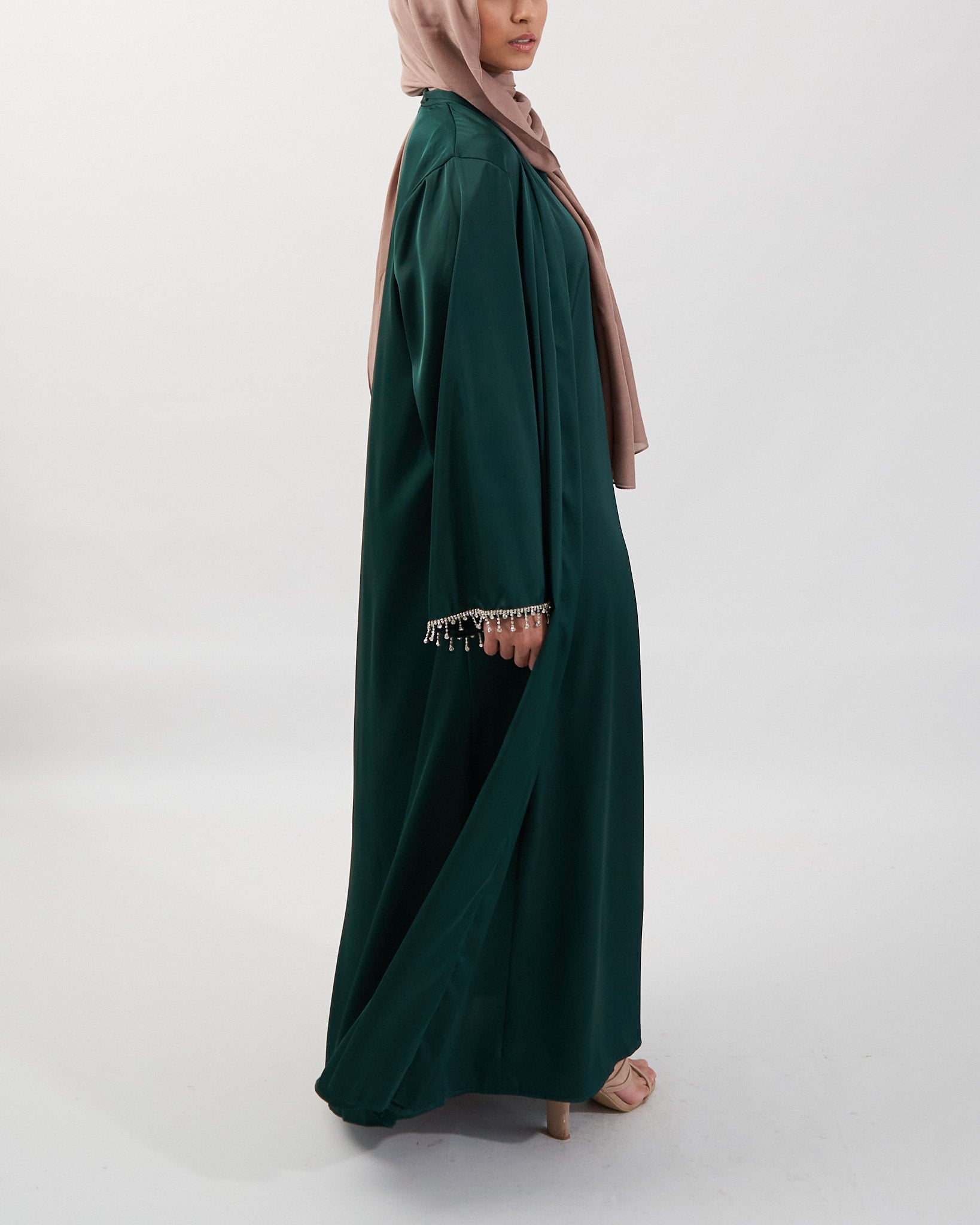 2PC Malika Satin Abaya Set - Emerald Satin Abaya Fajr Noor