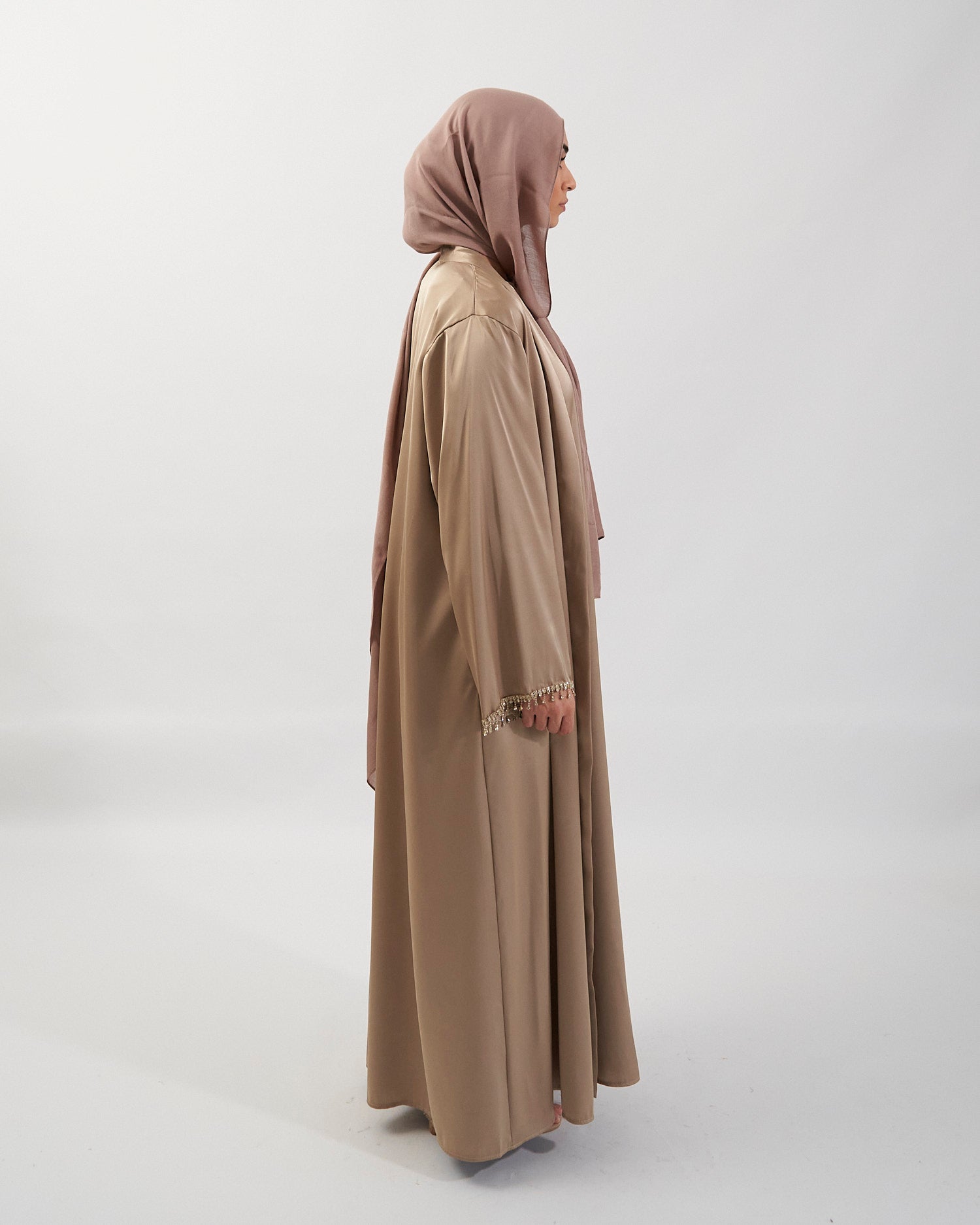 2PC Malika Satin Abaya Set - Gold Satin Abaya Fajr Noor