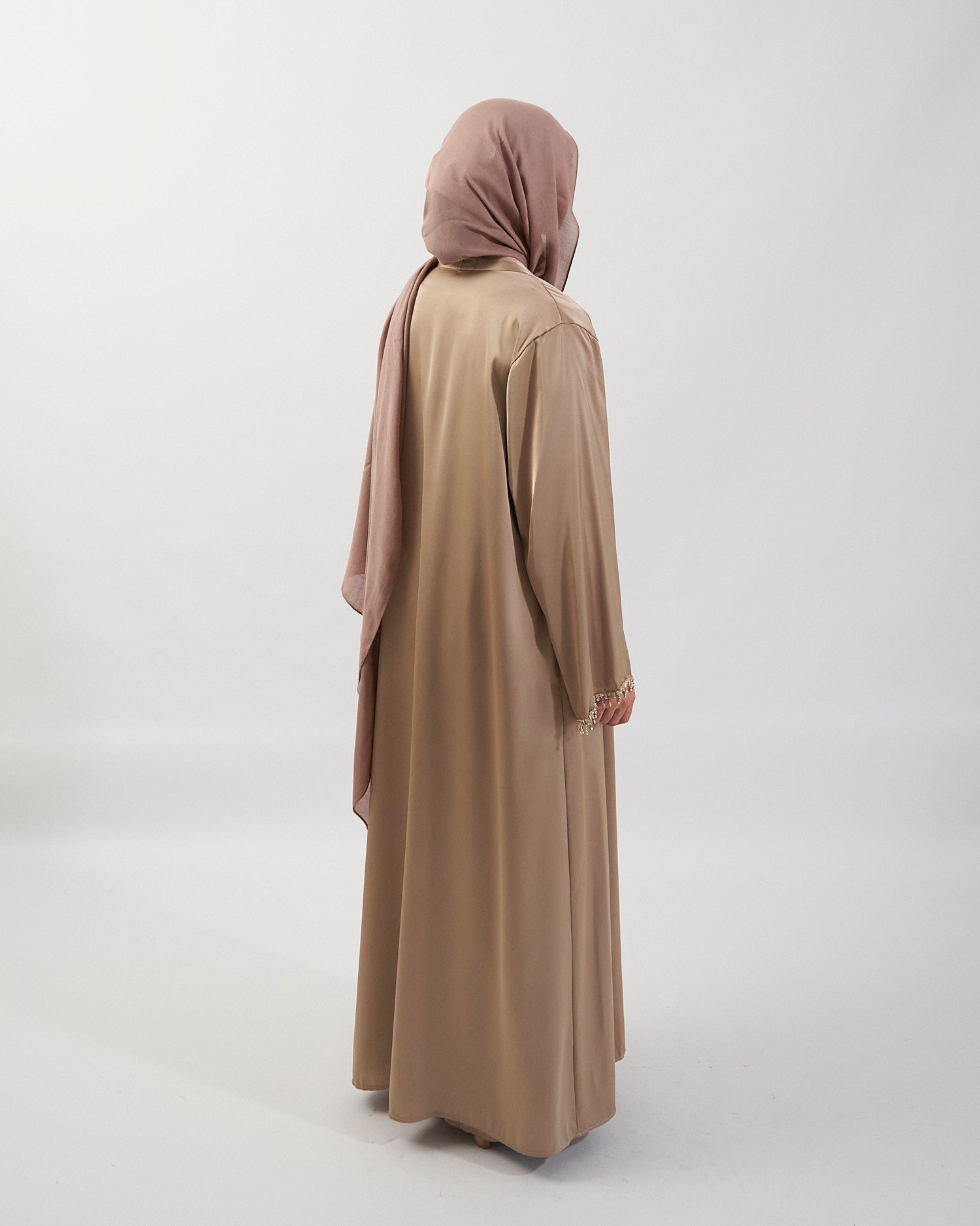 2PC Malika Satin Abaya Set - Gold Satin Abaya Fajr Noor