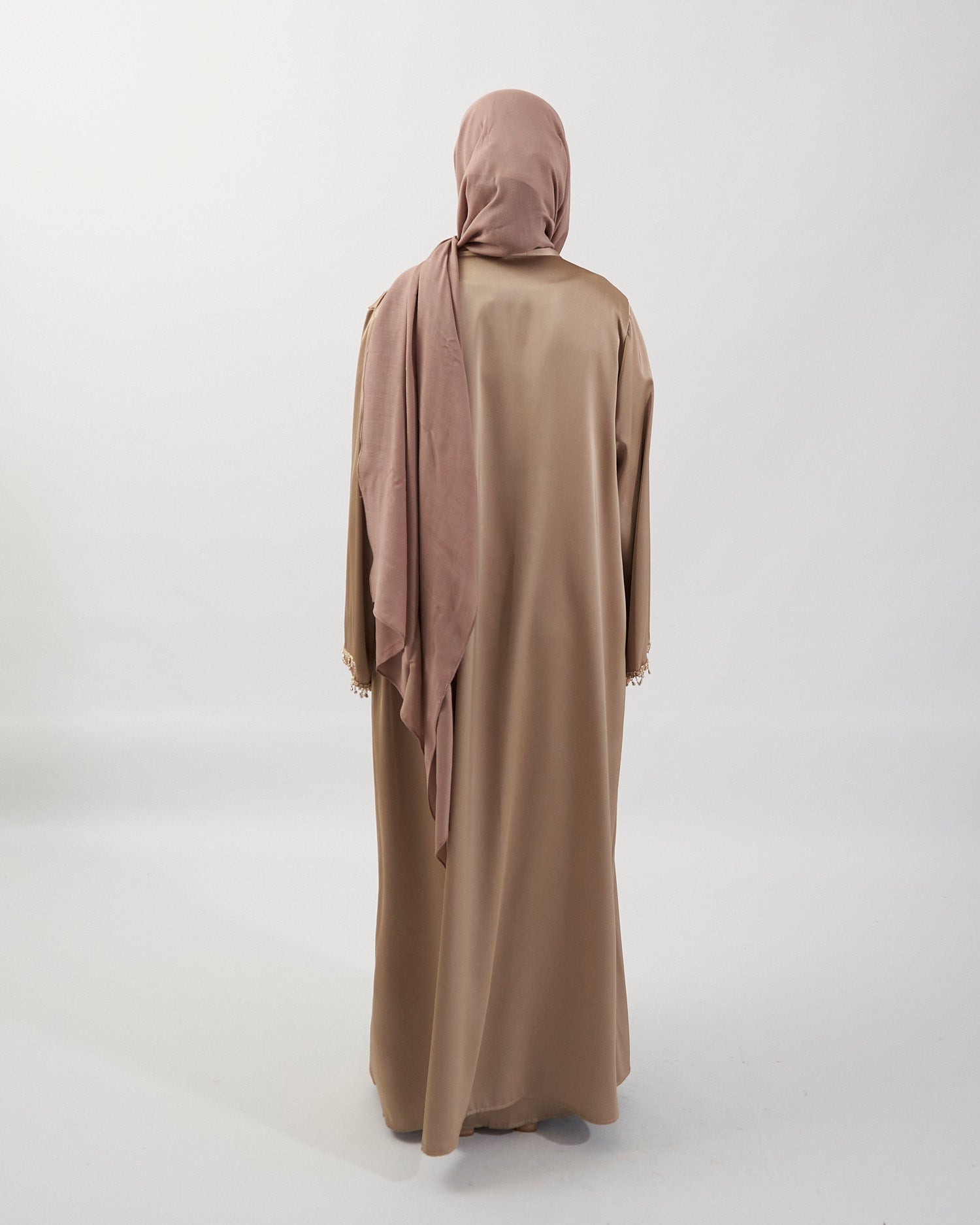 2PC Malika Satin Abaya Set - Gold Satin Abaya Fajr Noor