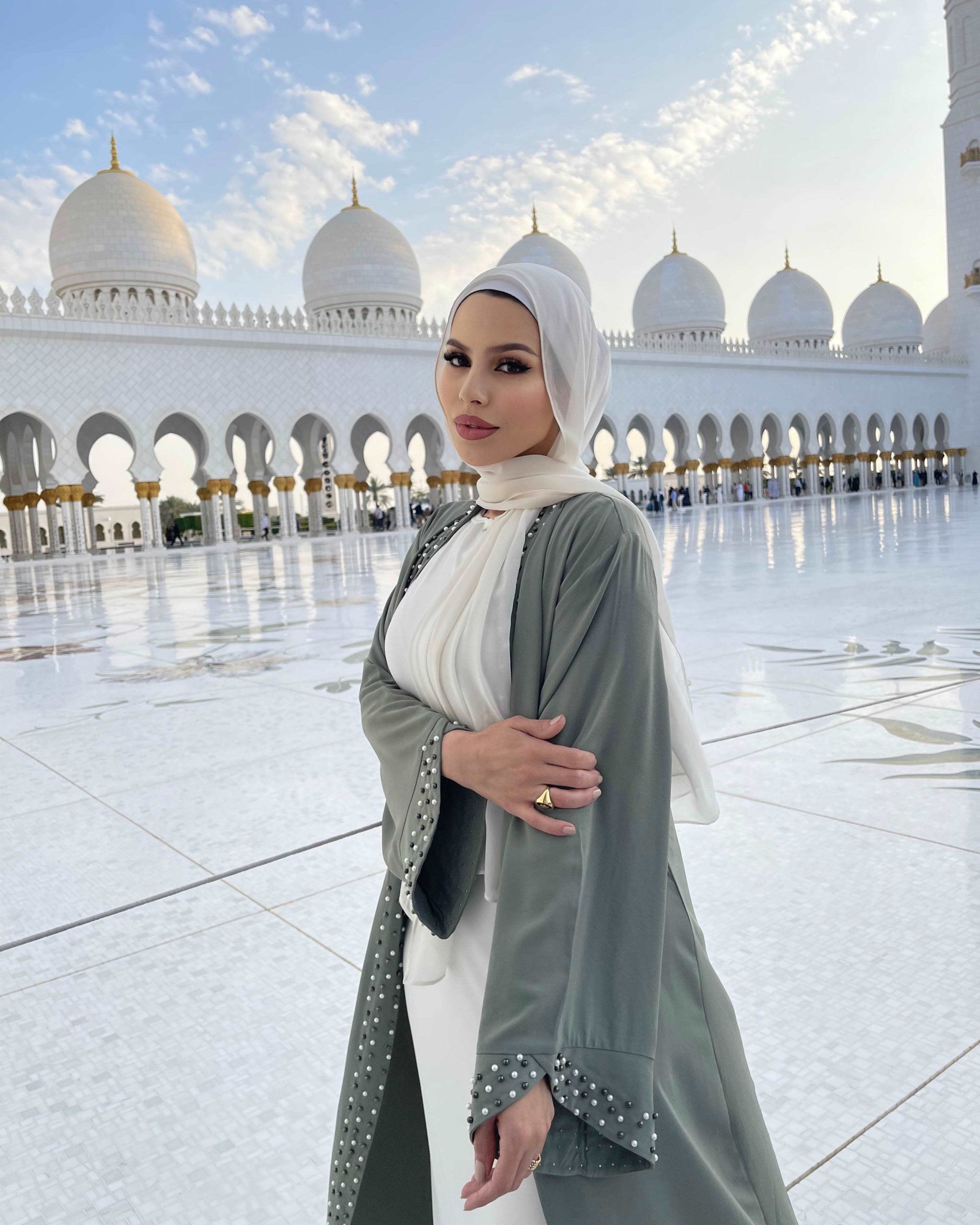 Amirah Pearl Abaya - Minty Open Abaya Fajr Noor