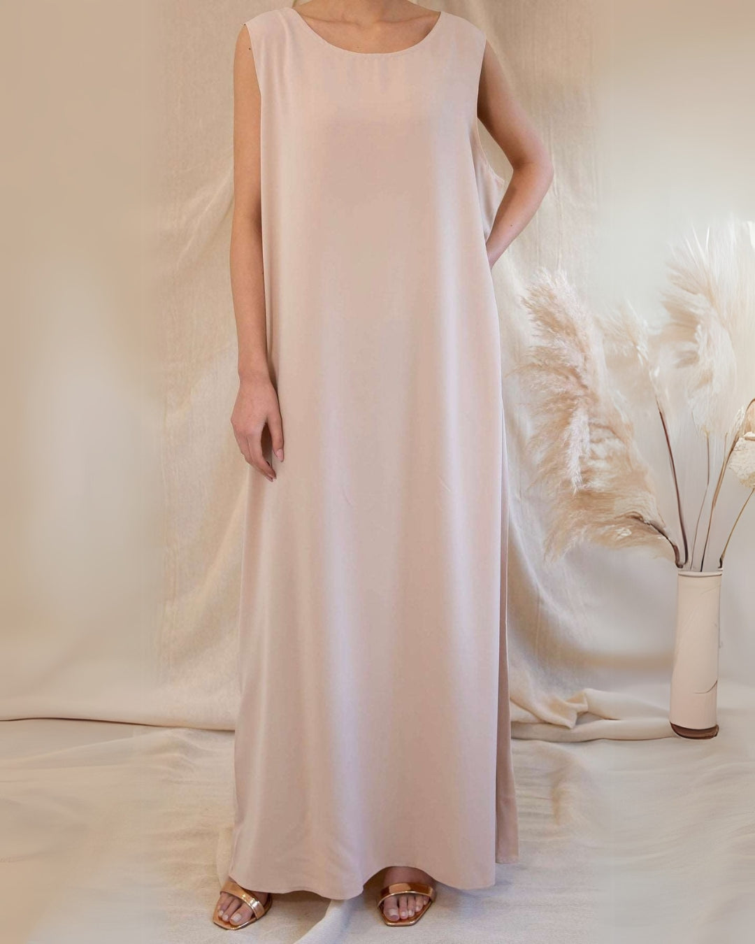 Cream Sleeveless Slip Dress