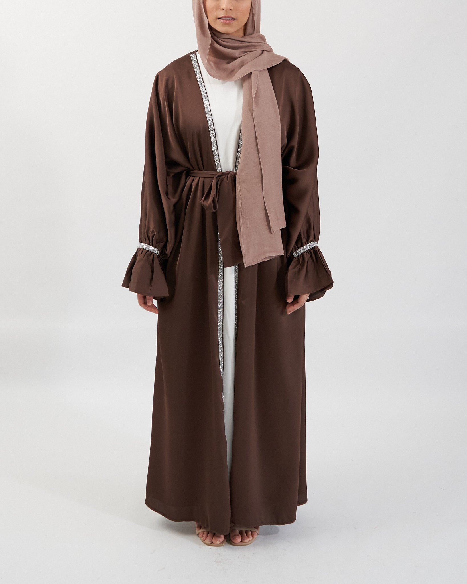2PC Zainab Abaya Set - Coffee Satin Abaya Fajr Noor