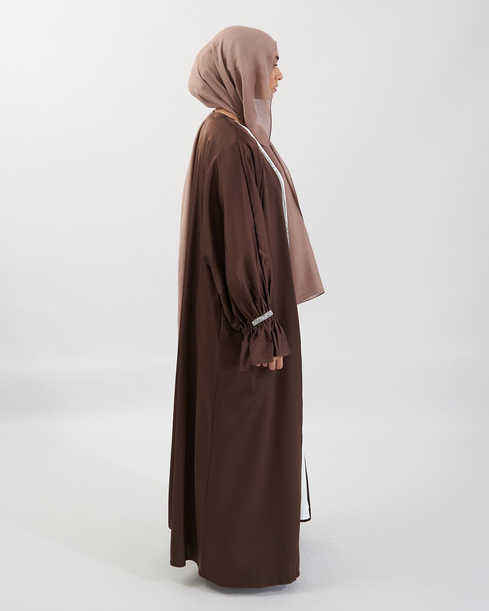 2PC Zainab Abaya Set - Coffee Satin Abaya Fajr Noor