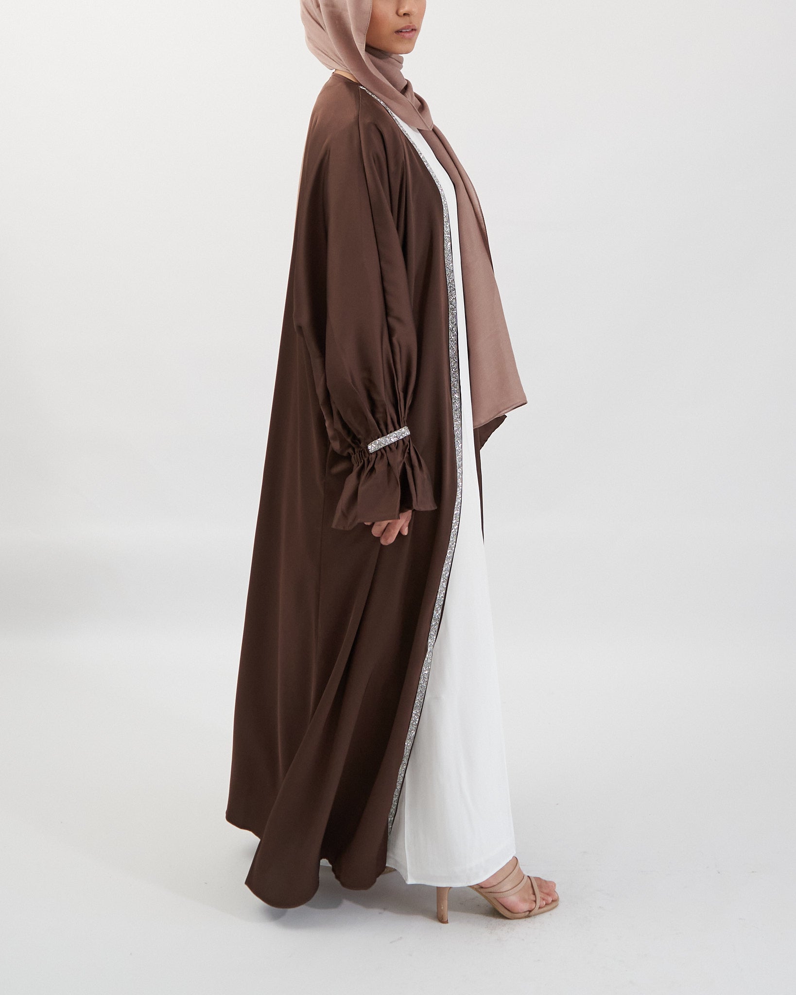 2PC Zainab Abaya Set - Coffee Satin Abaya Fajr Noor