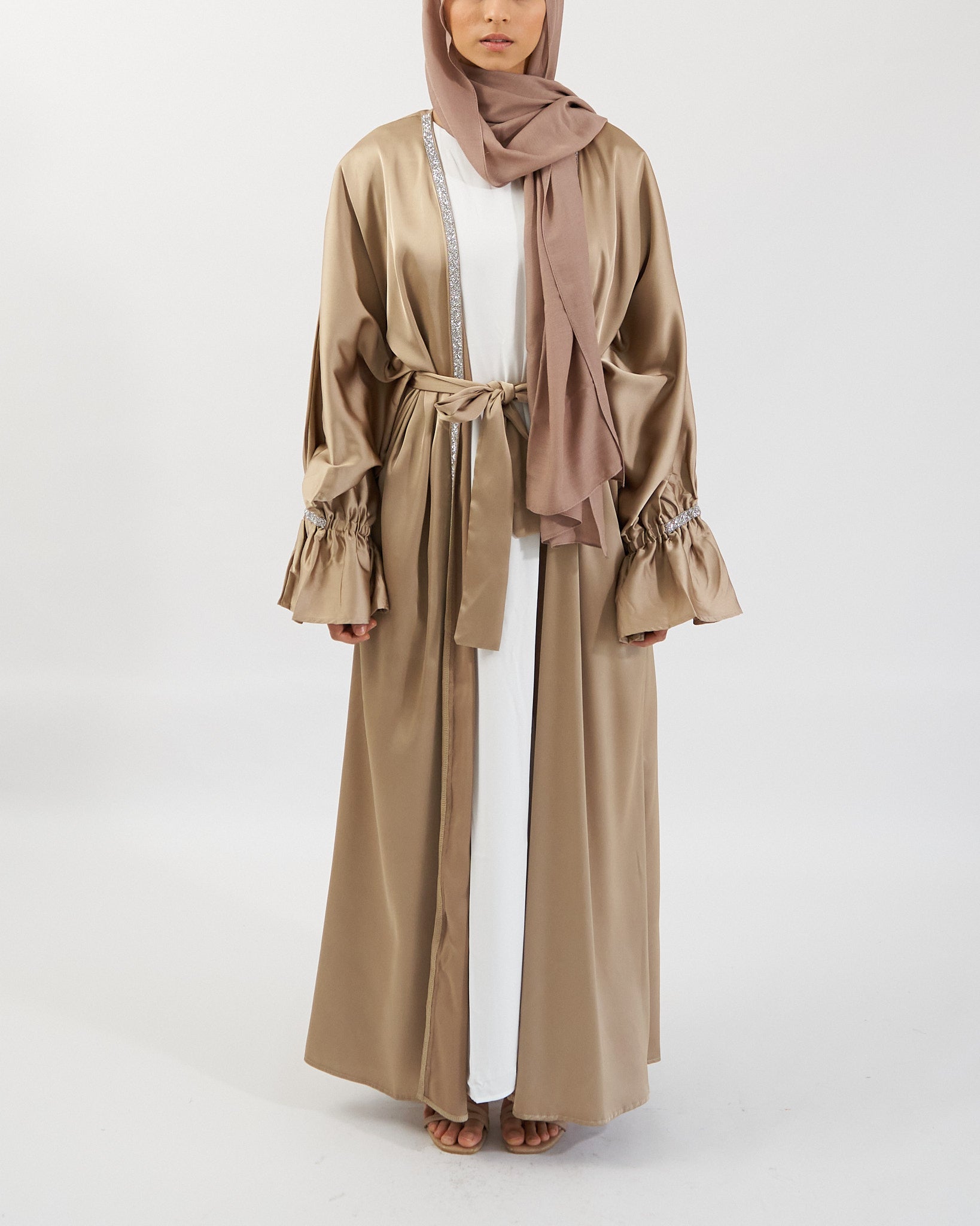 2PC Zainab Abaya Set - Gold Satin Abaya Fajr Noor