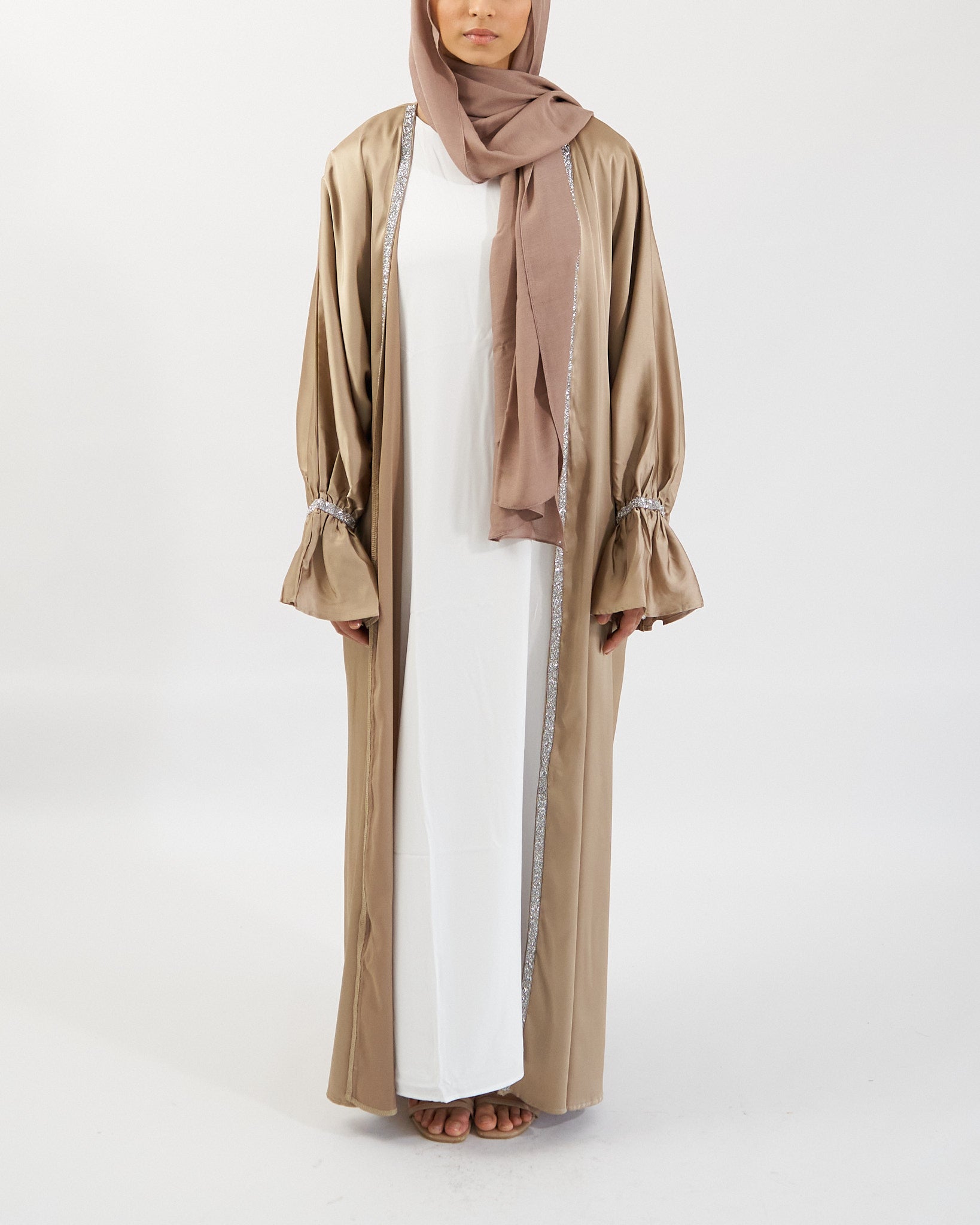 2PC Zainab Abaya Set - Gold Satin Abaya Fajr Noor