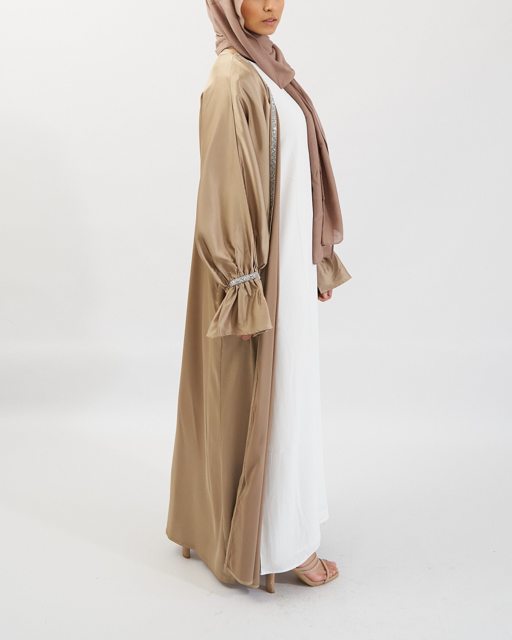2PC Zainab Abaya Set - Gold Satin Abaya Fajr Noor