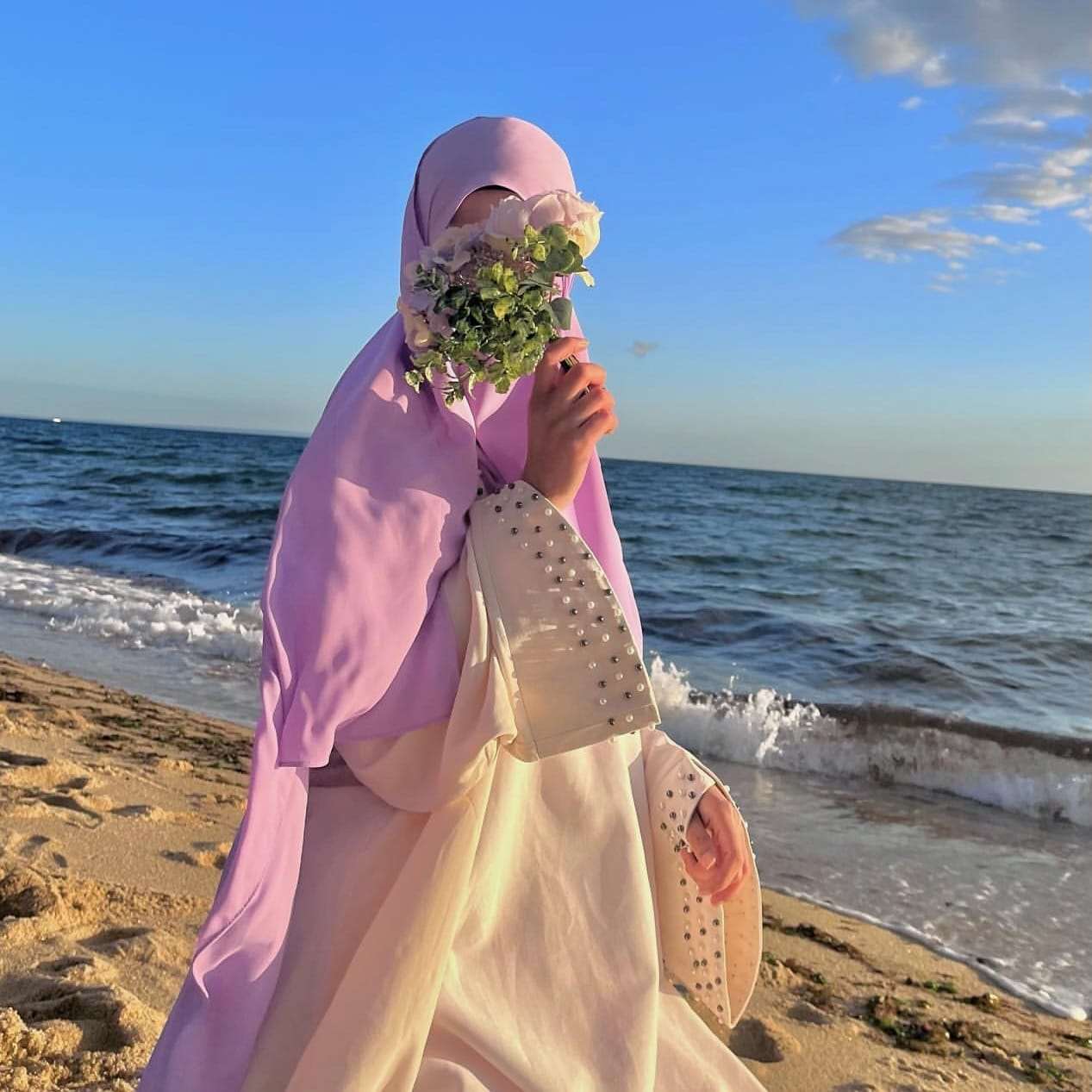 Amirah Pearl Abaya - Cream Open Abaya Fajr Noor