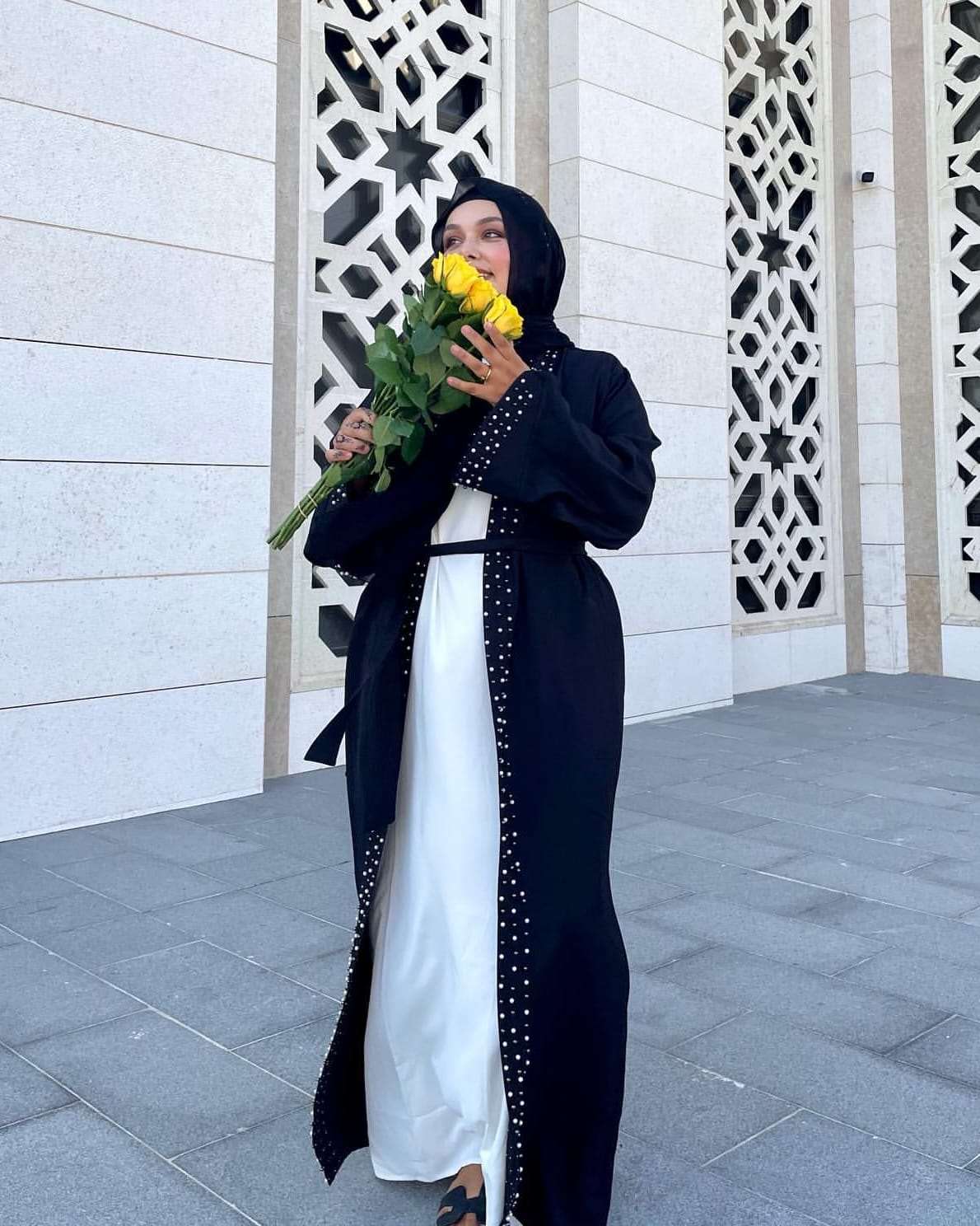 Amirah Pearl Abaya - Black Open Abaya Fajr Noor