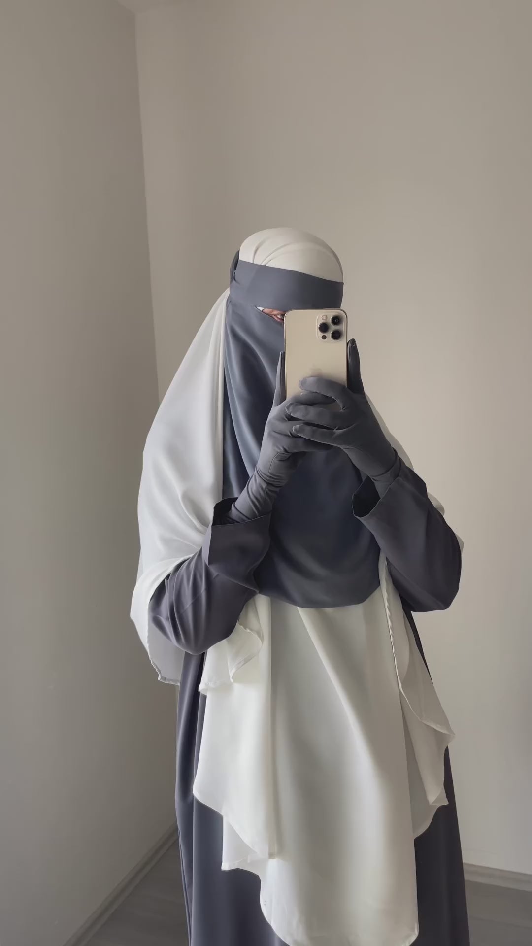 Essential Abaya - Grey - Essential Abaya and White Khimar - Fajr Noor