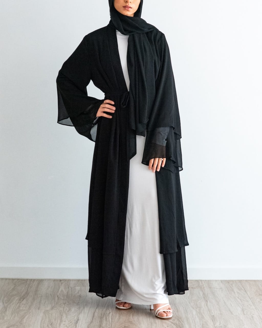 Aisha Abaya with Hijab - Black Open Abaya Fajr Noor