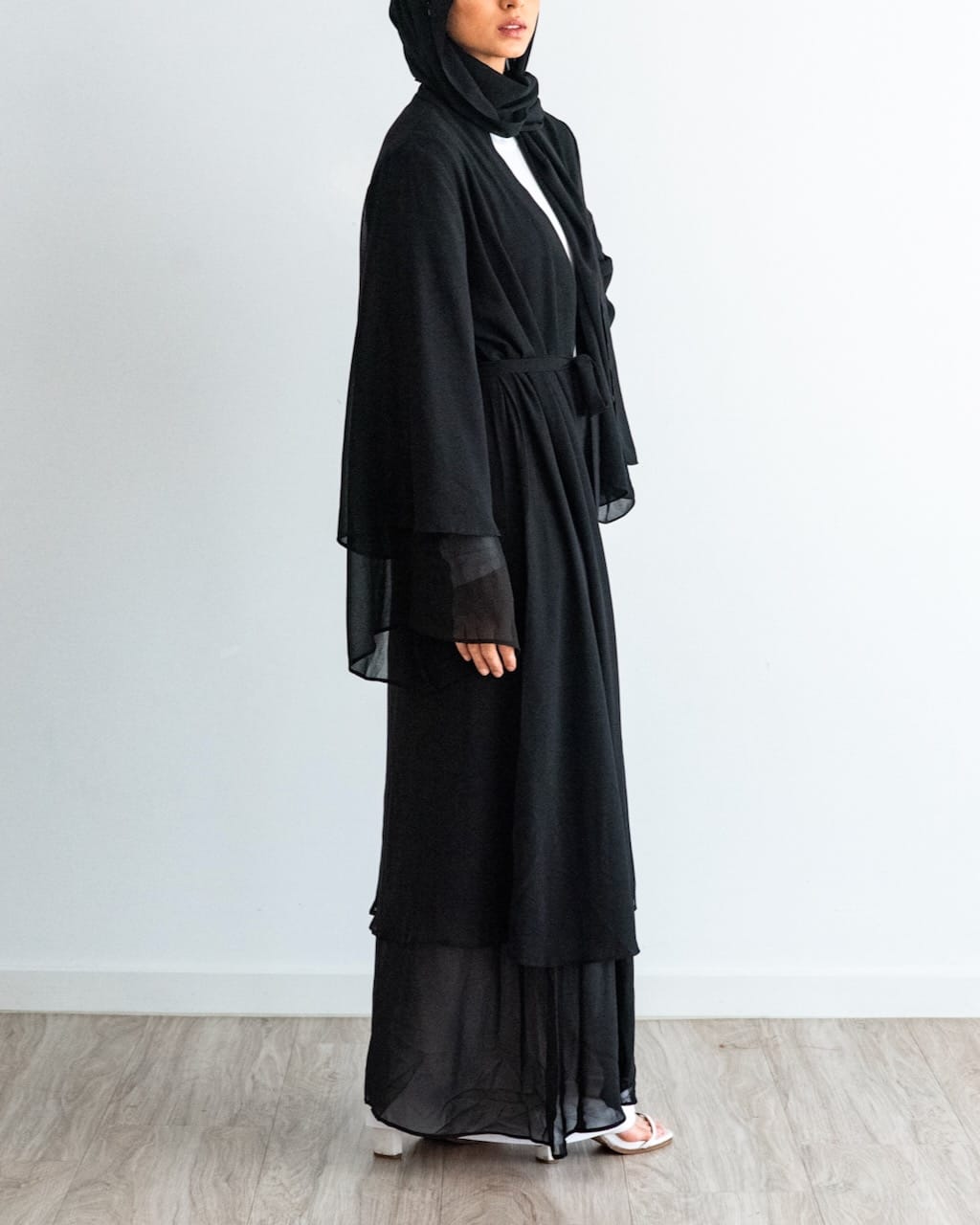 Aisha Abaya with Hijab - Black Open Abaya Fajr Noor