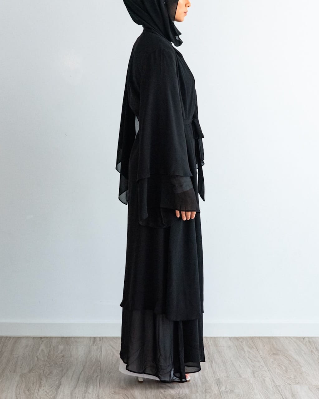 Aisha Abaya with Hijab - Black Open Abaya Fajr Noor