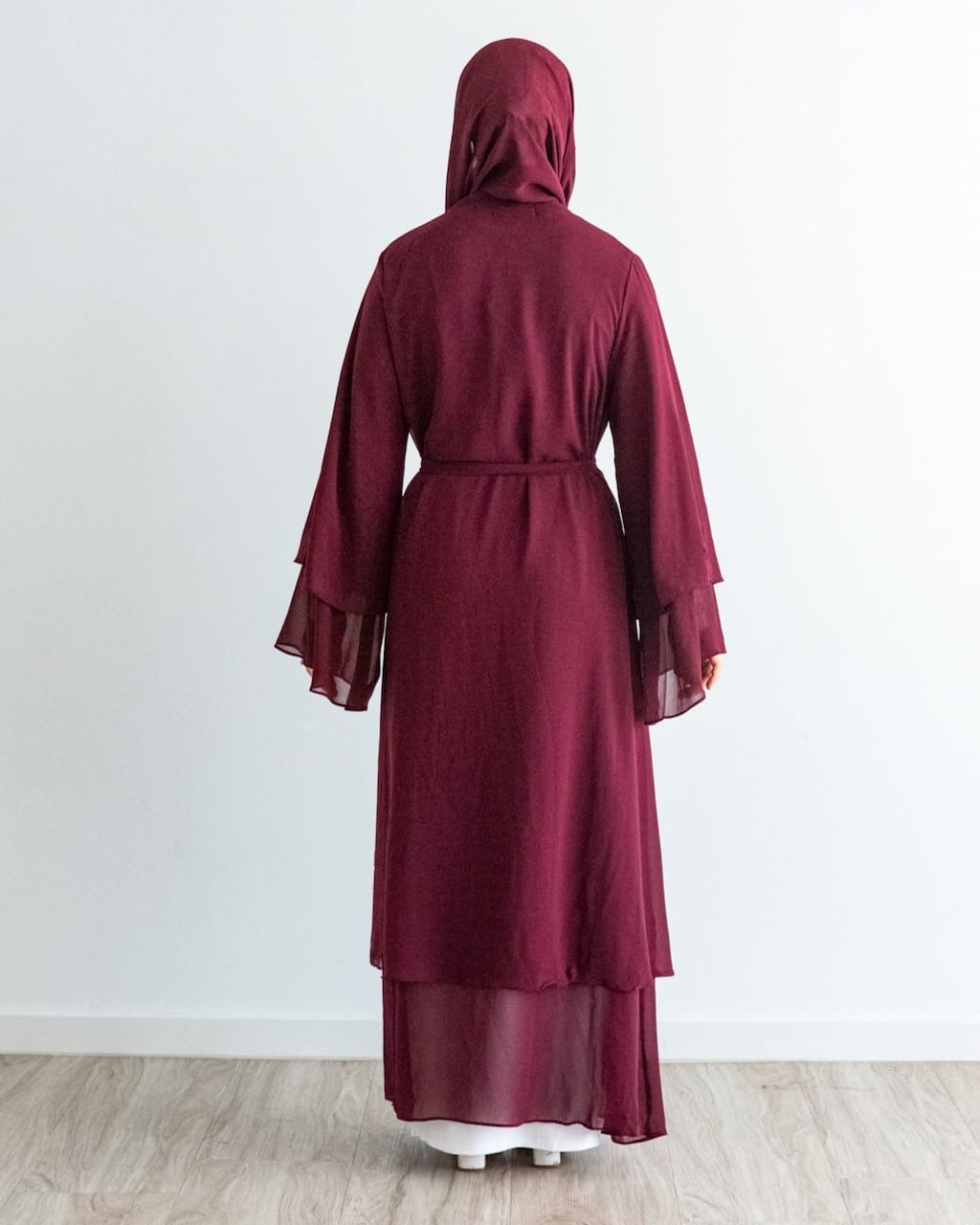 Aisha Abaya + Hijab - Maroon - Open Abaya - Fajr Noor