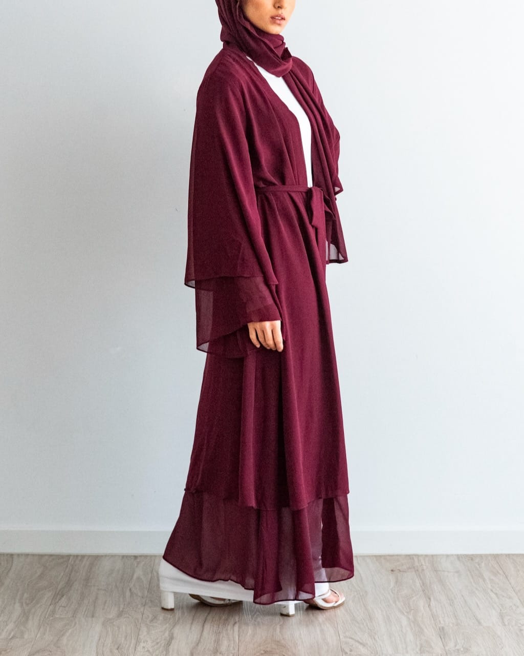 Aisha Abaya + Hijab - Maroon - Open Abaya - Fajr Noor