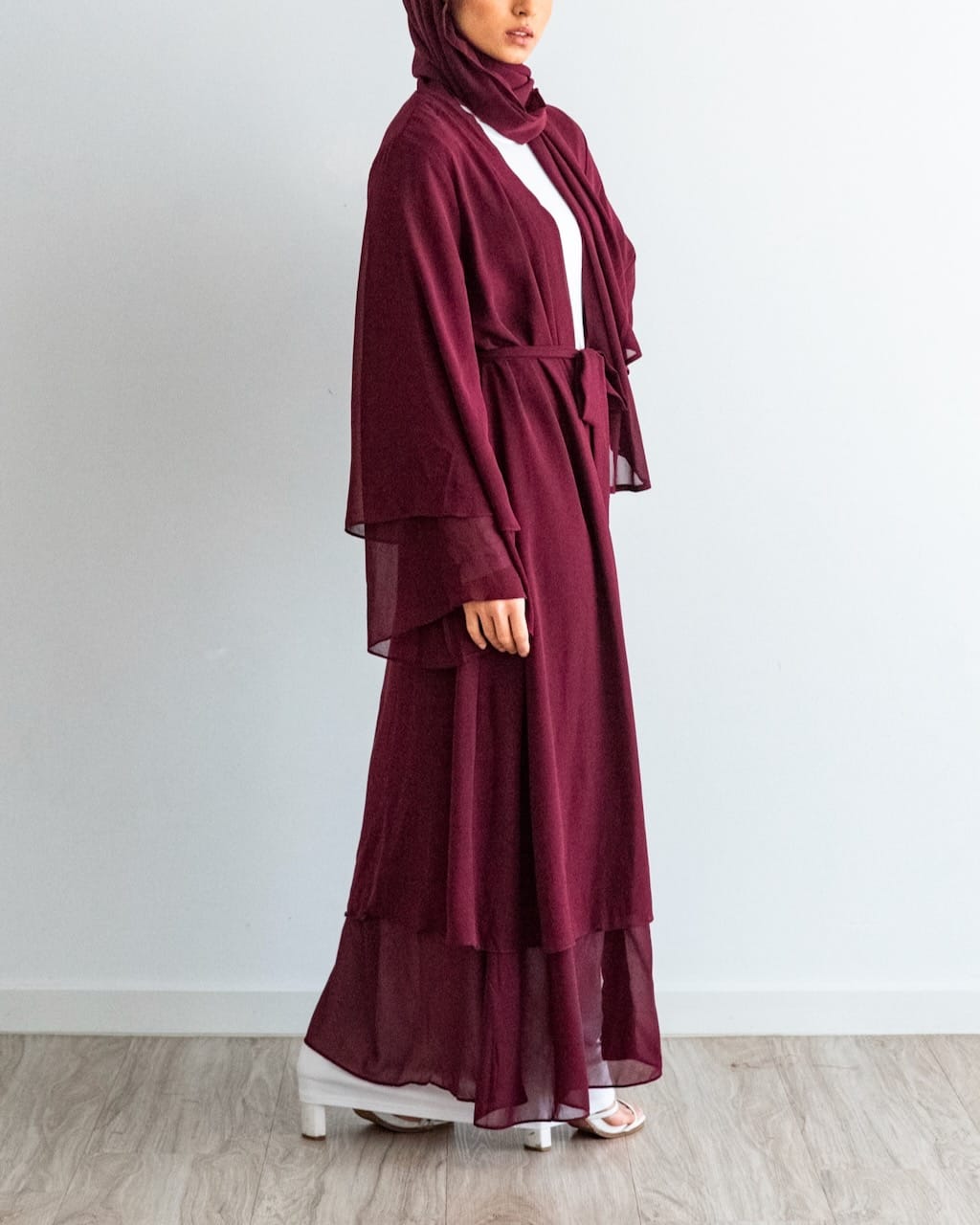 Aisha Abaya with Hijab - Maroon Open Abaya Fajr Noor