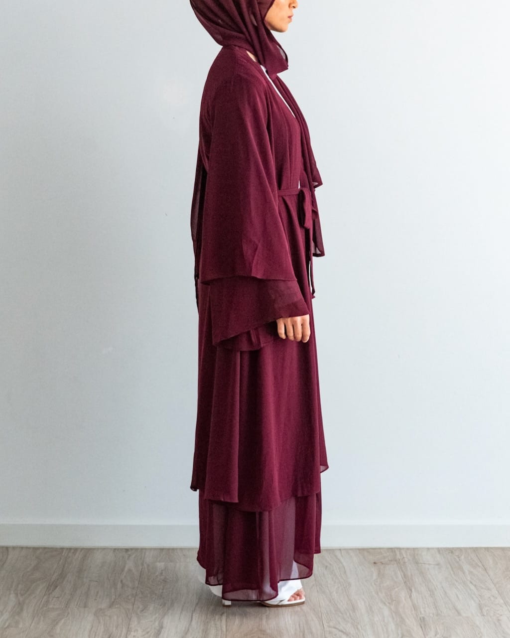 Aisha Abaya with Hijab - Maroon Open Abaya Fajr Noor