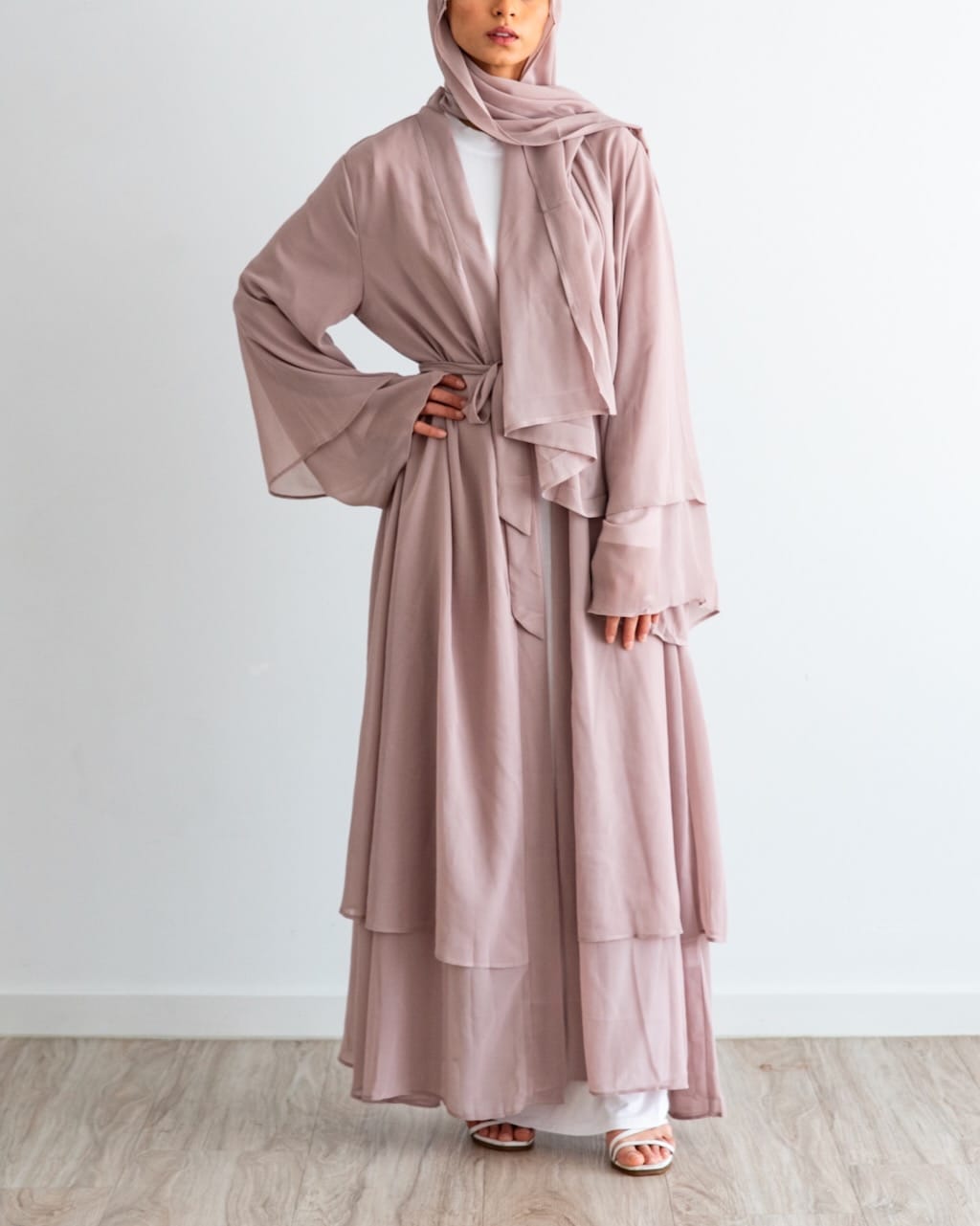 Aisha Abaya + Hijab - Nude - Open Abaya - Fajr Noor