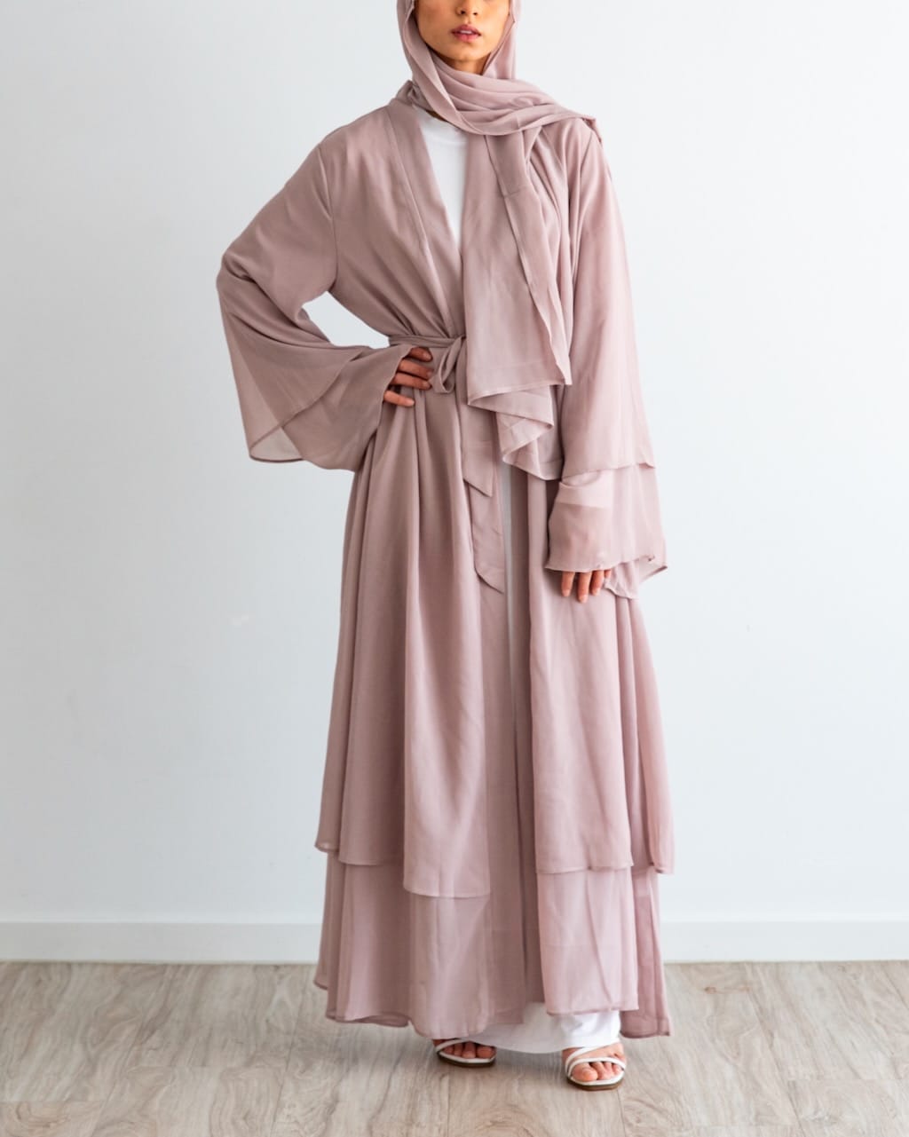 Aisha Abaya with Hijab - Nude Open Abaya Fajr Noor