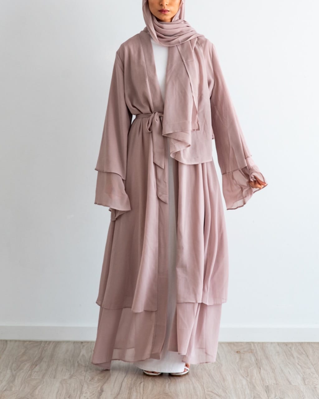 Aisha Abaya + Hijab - Nude - Open Abaya - Fajr Noor