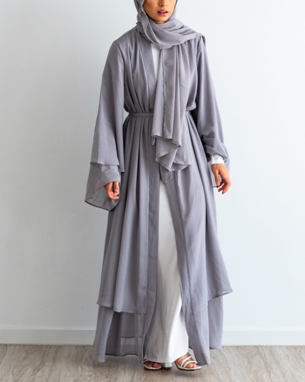Aisha Abaya with Hijab - Silver Open Abaya Fajr Noor