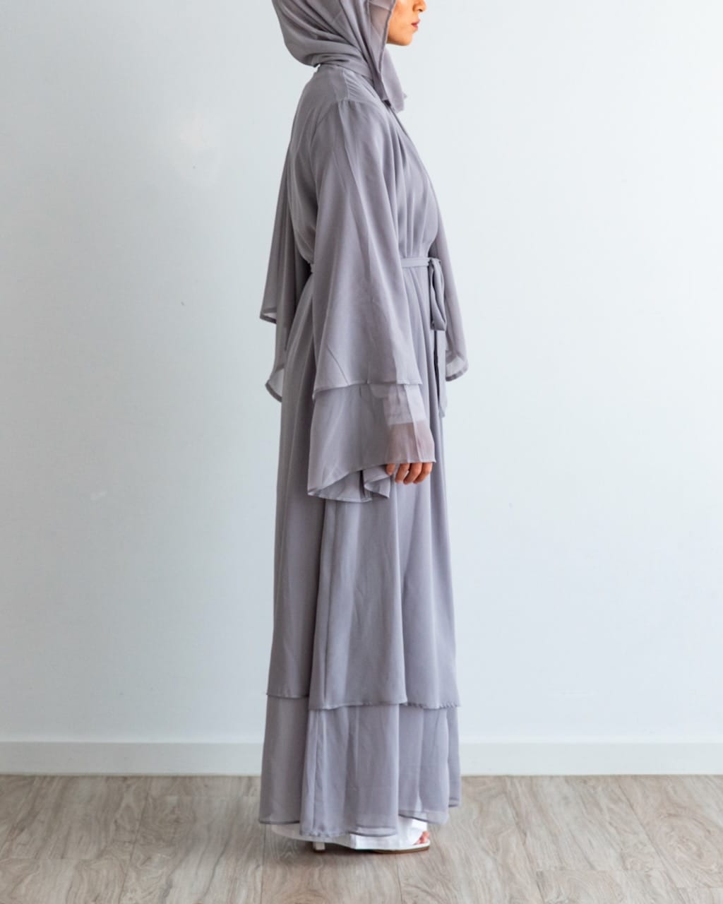 Aisha Abaya + Hijab - Silver - Open Abaya - Fajr Noor
