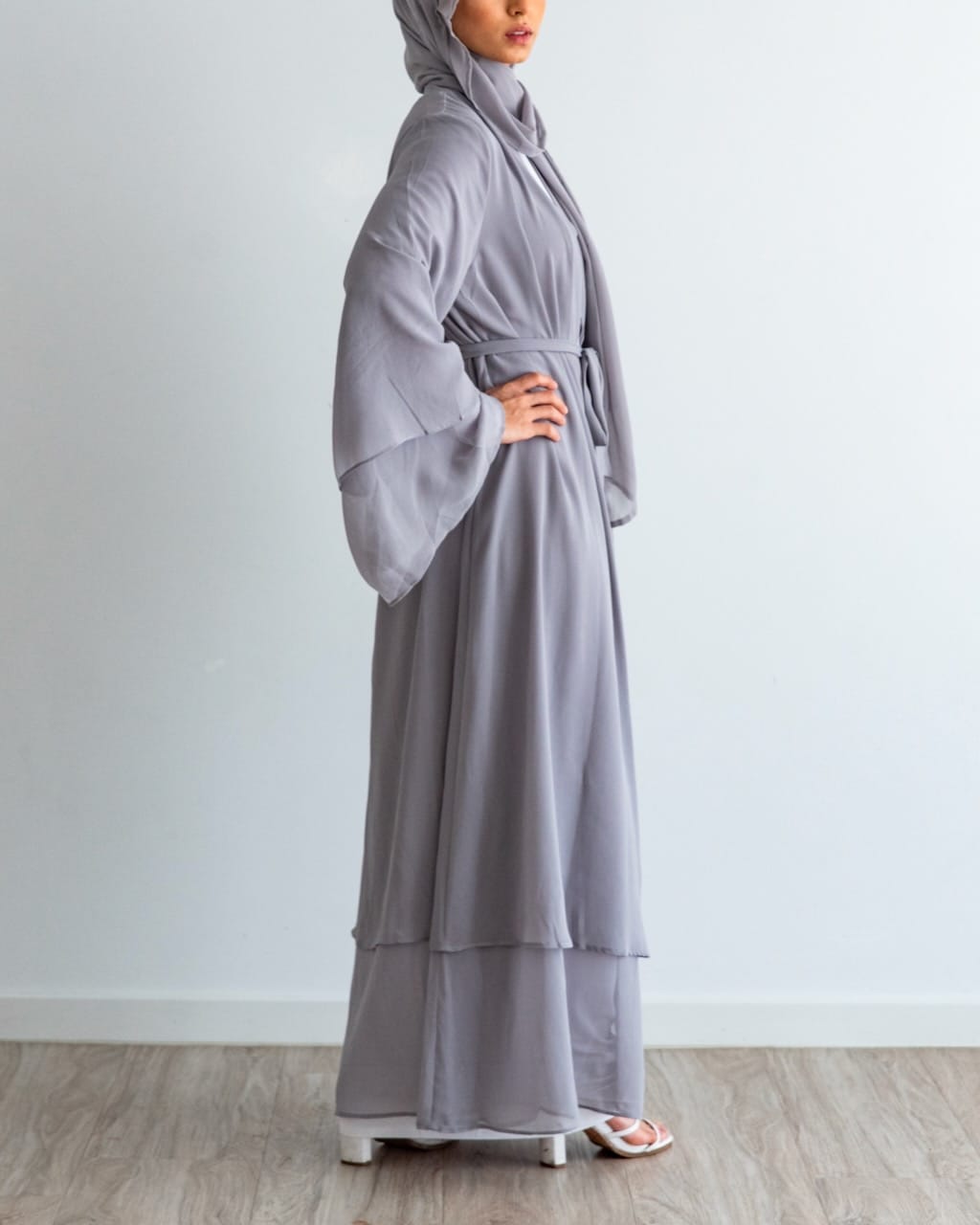 Aisha Abaya + Hijab - Silver - Open Abaya - Fajr Noor