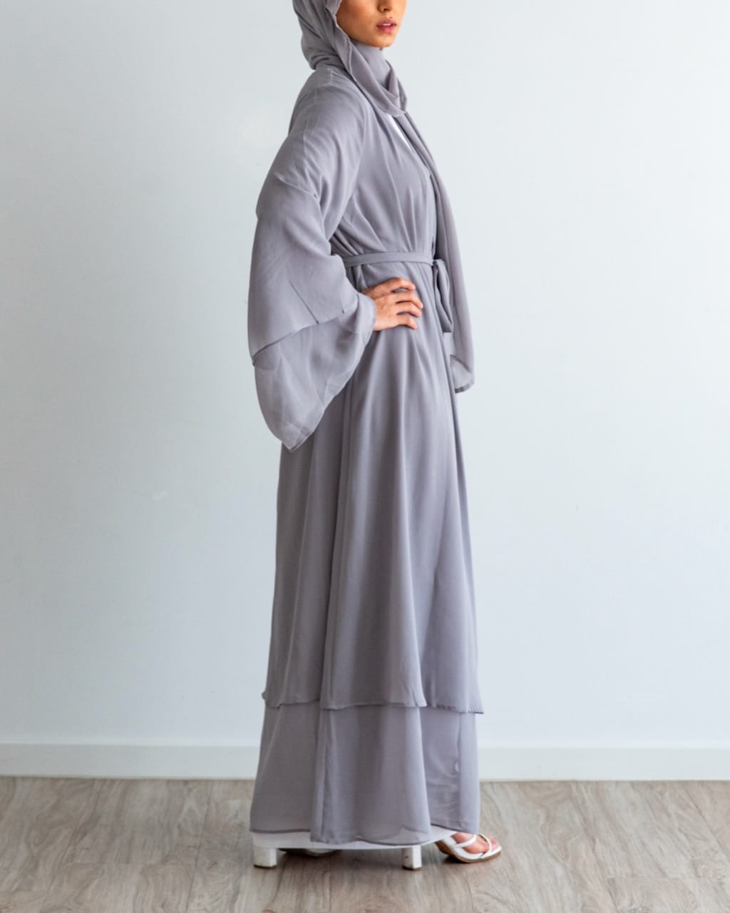 Aisha Abaya with Hijab - Silver Open Abaya Fajr Noor