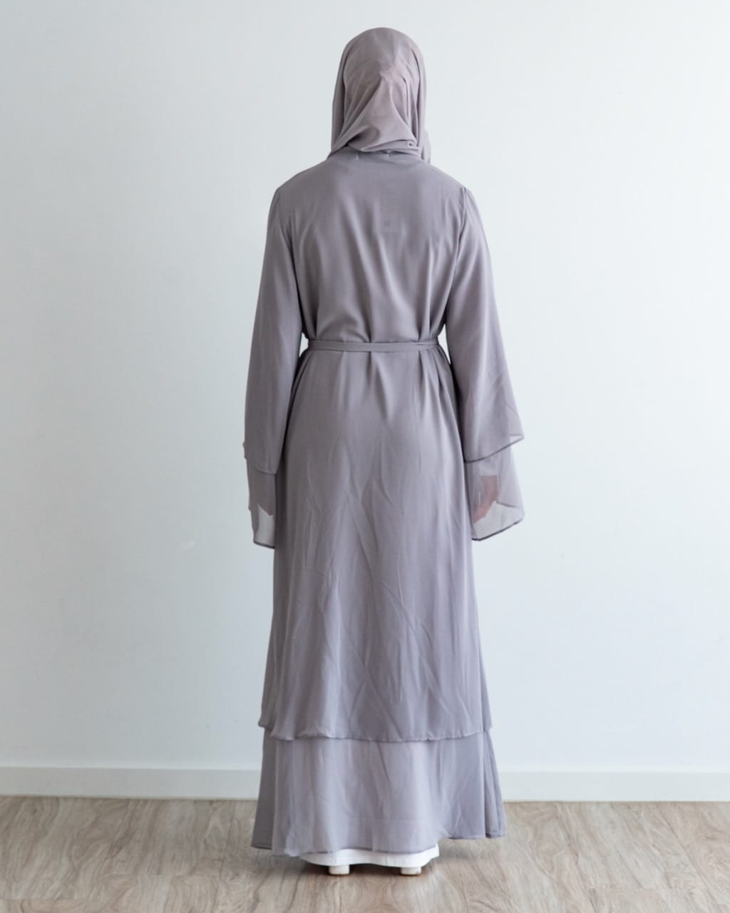 Aisha Abaya + Hijab - Silver - Open Abaya - Fajr Noor