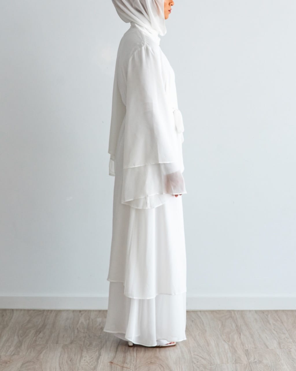Aisha Abaya + Hijab - White - Open Abaya - Fajr Noor