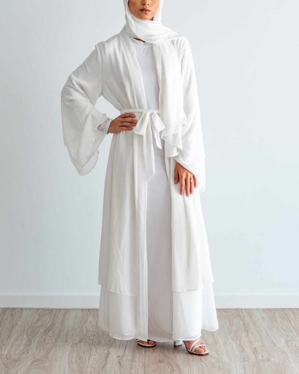 Aisha Abaya with Hijab - White Open Abaya Fajr Noor