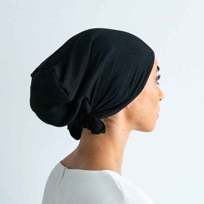 Silk Hijab Cap - Black Hijab Cap Fajr Noor