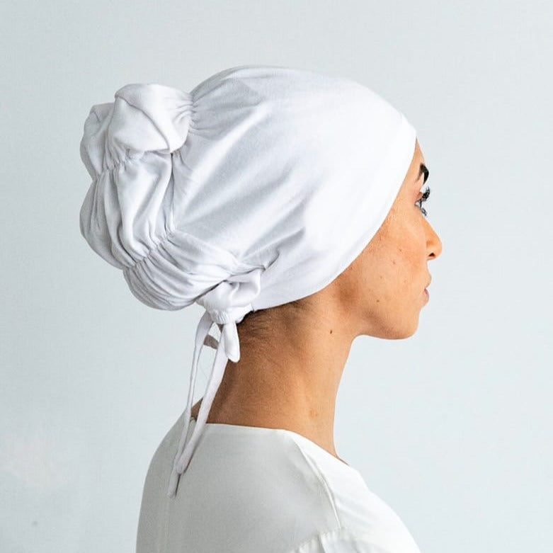 Elastic Silk Hijab Cap - White Hijab Cap Fajr Noor