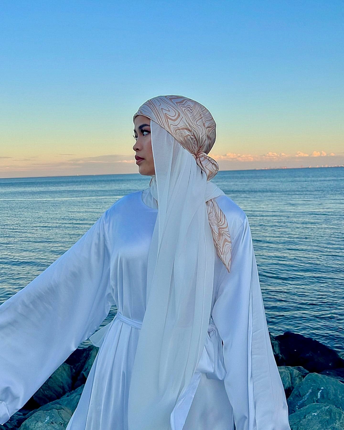 Satin Abaya Sea Sunset Abaya Dress Hijab Fashion Modest Fashion Muslim Fashion Australia Abayas