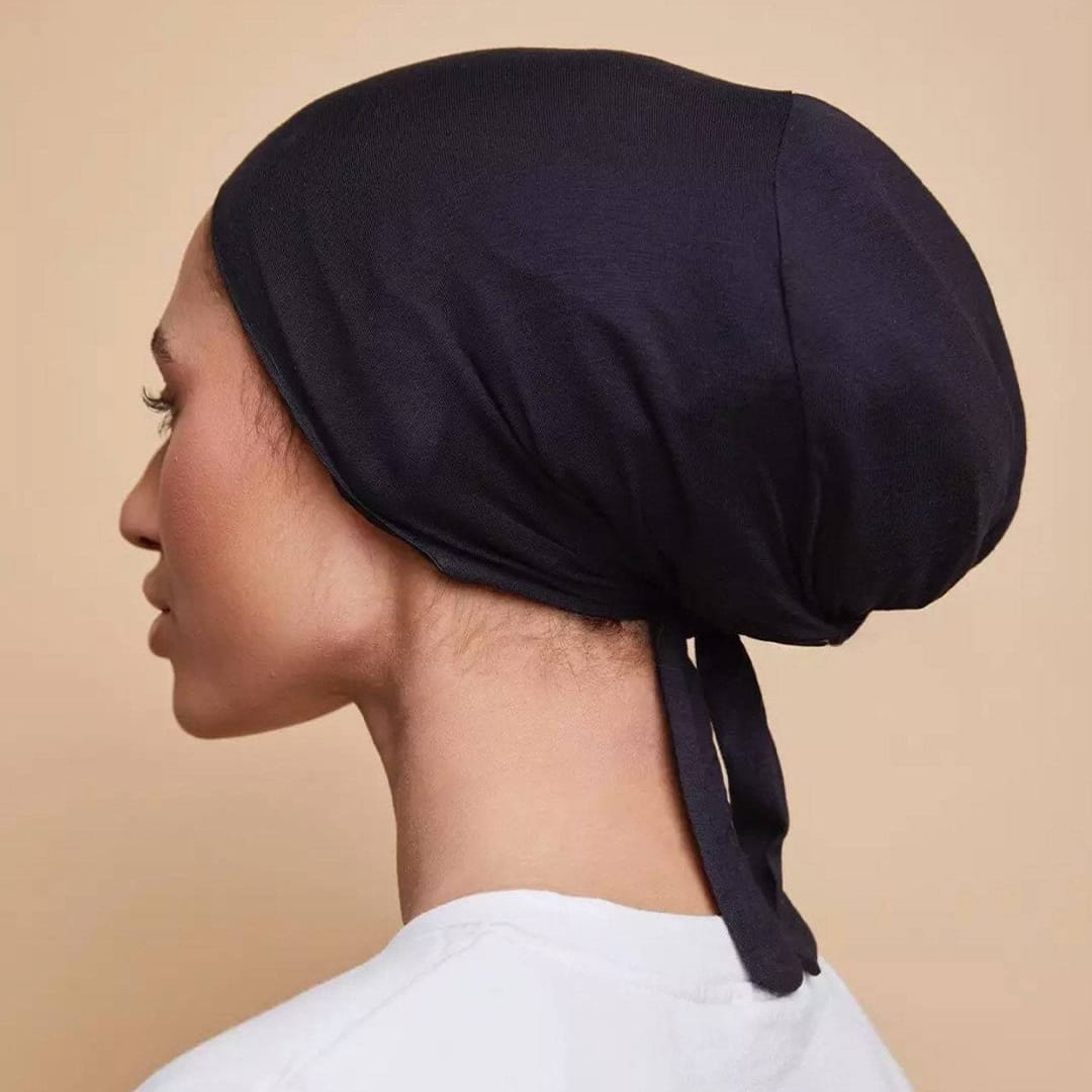 Black Silk Hijab Cap for Muslim Women