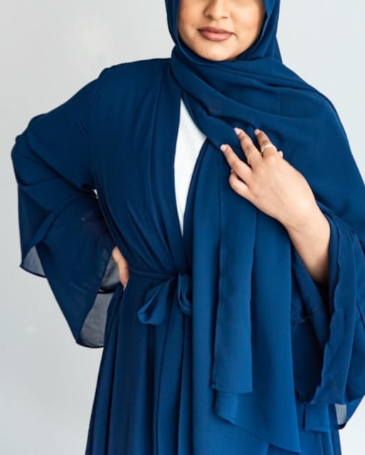 Aisha Abaya + Hijab - Navy - Open Abaya - Fajr Noor