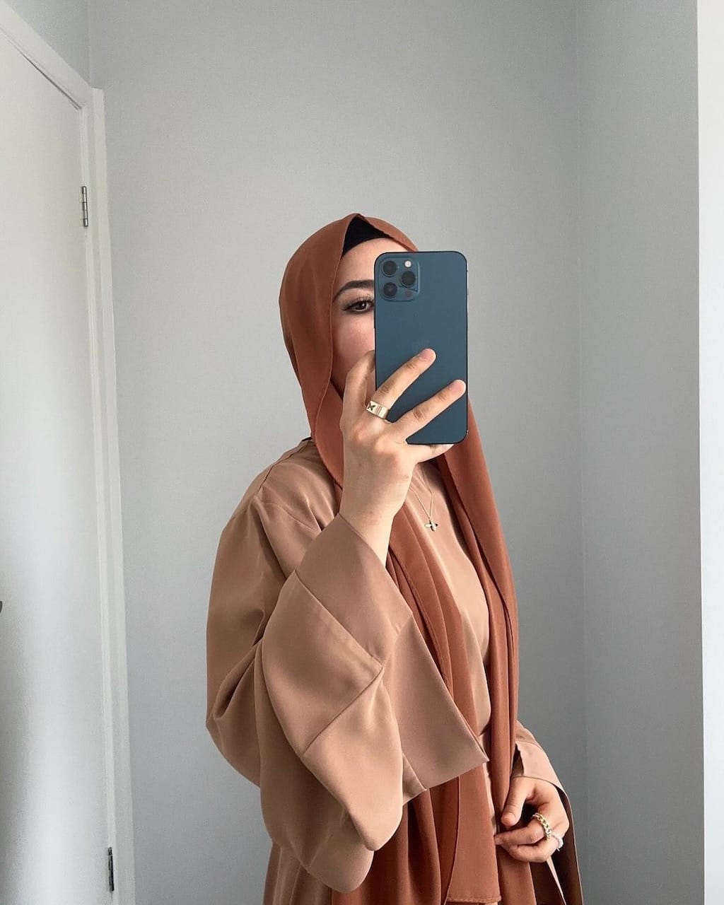 Khatijah Abaya - Nude - Khatijah Nude Abaya and Brown Hijab - Fajr Noor
