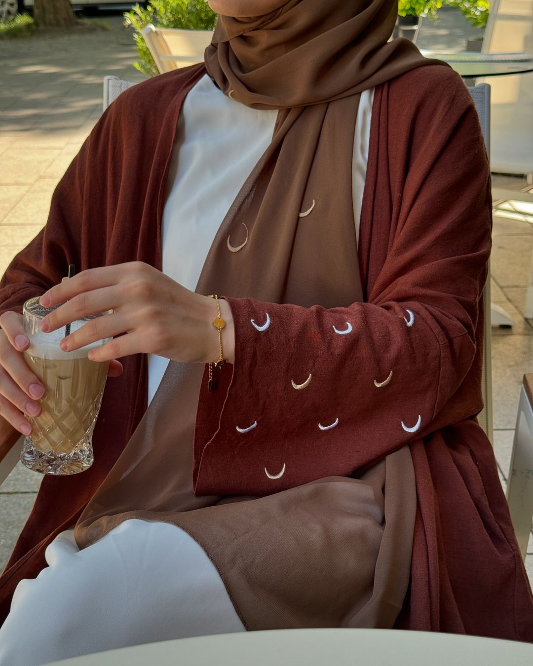 Moon Linen Abaya Coffee Aesthetic Abaya Bracelet Hijabi