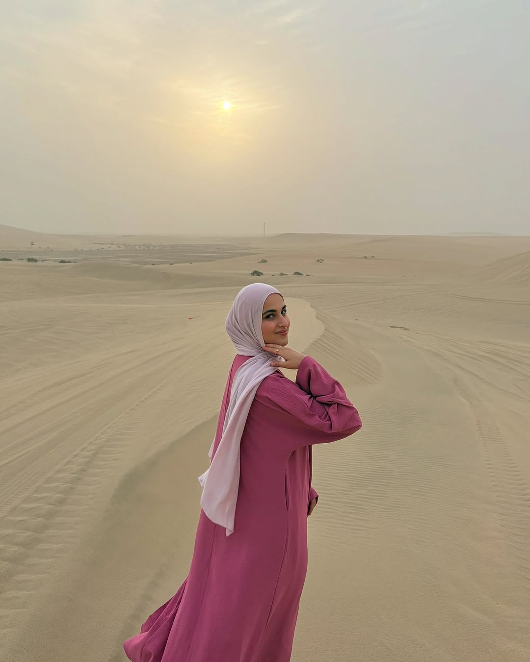 3PC Crinkle Abaya - Pink