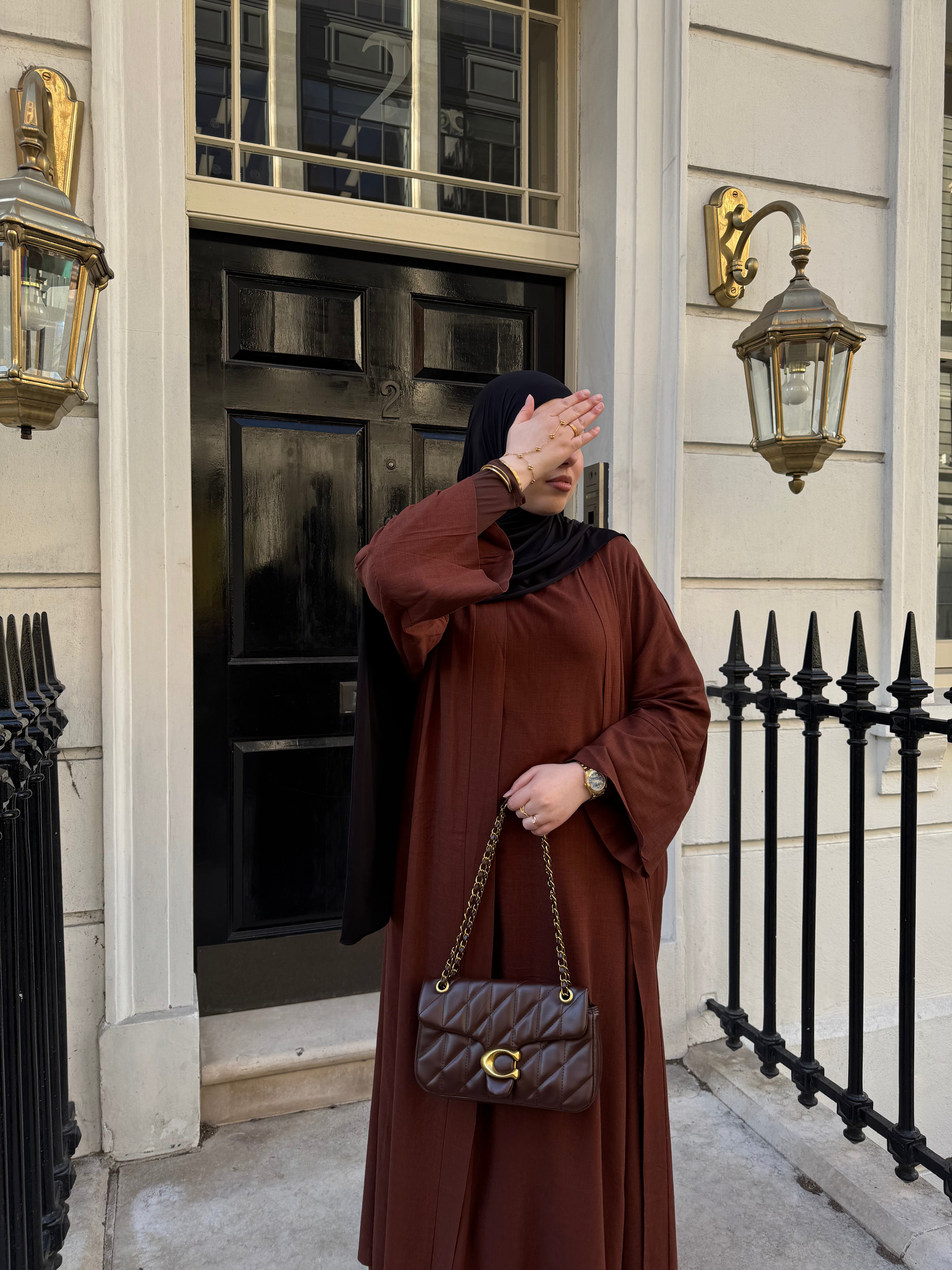 Aya Linen Abaya - Coffee