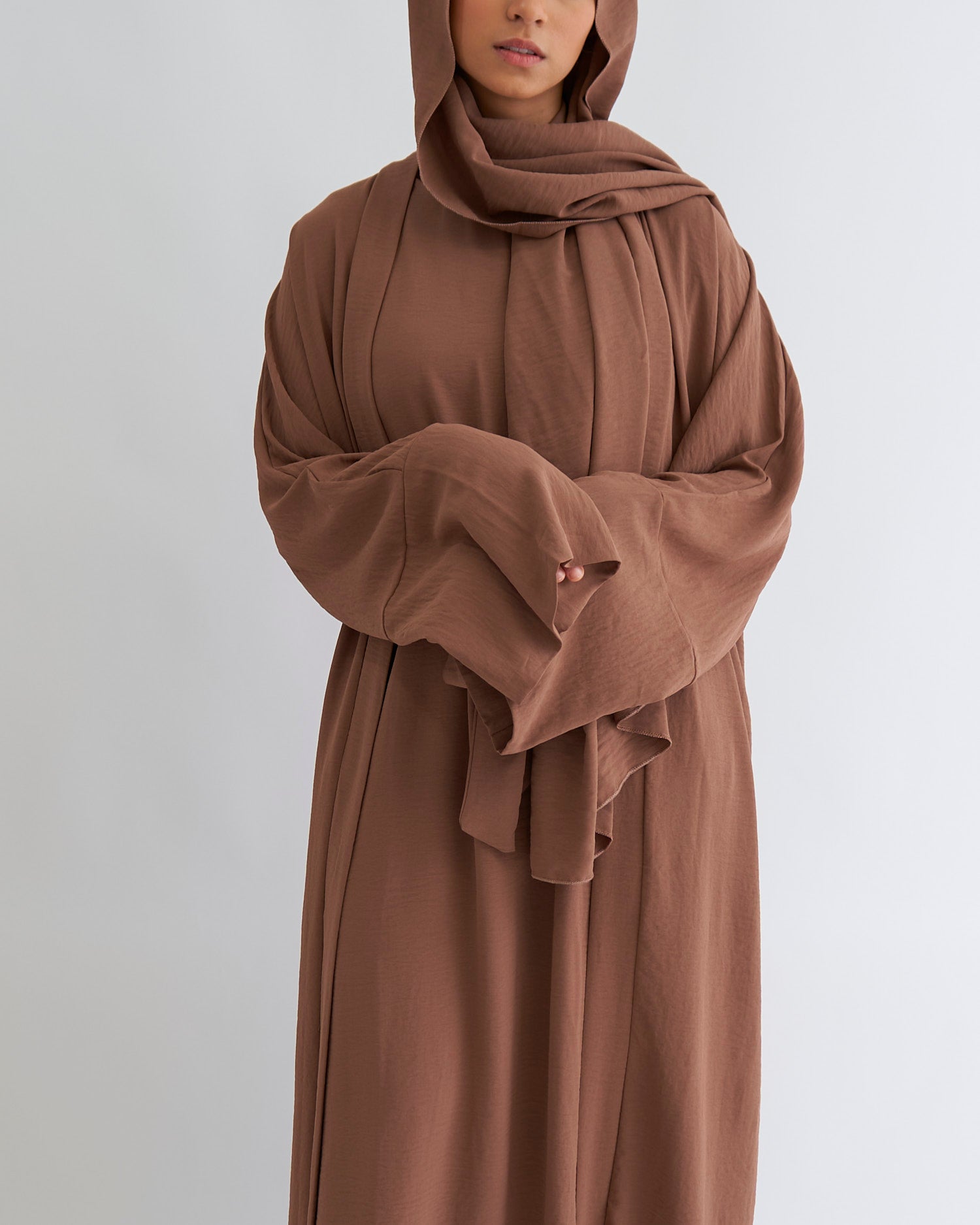 3PC Crinkle Abaya Set - Coffee