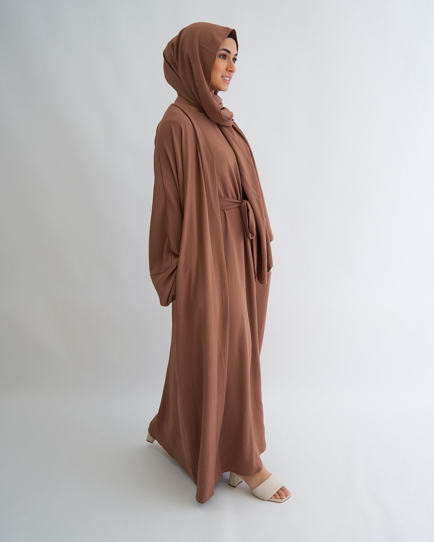 3PC Crinkle Abaya Set - Coffee