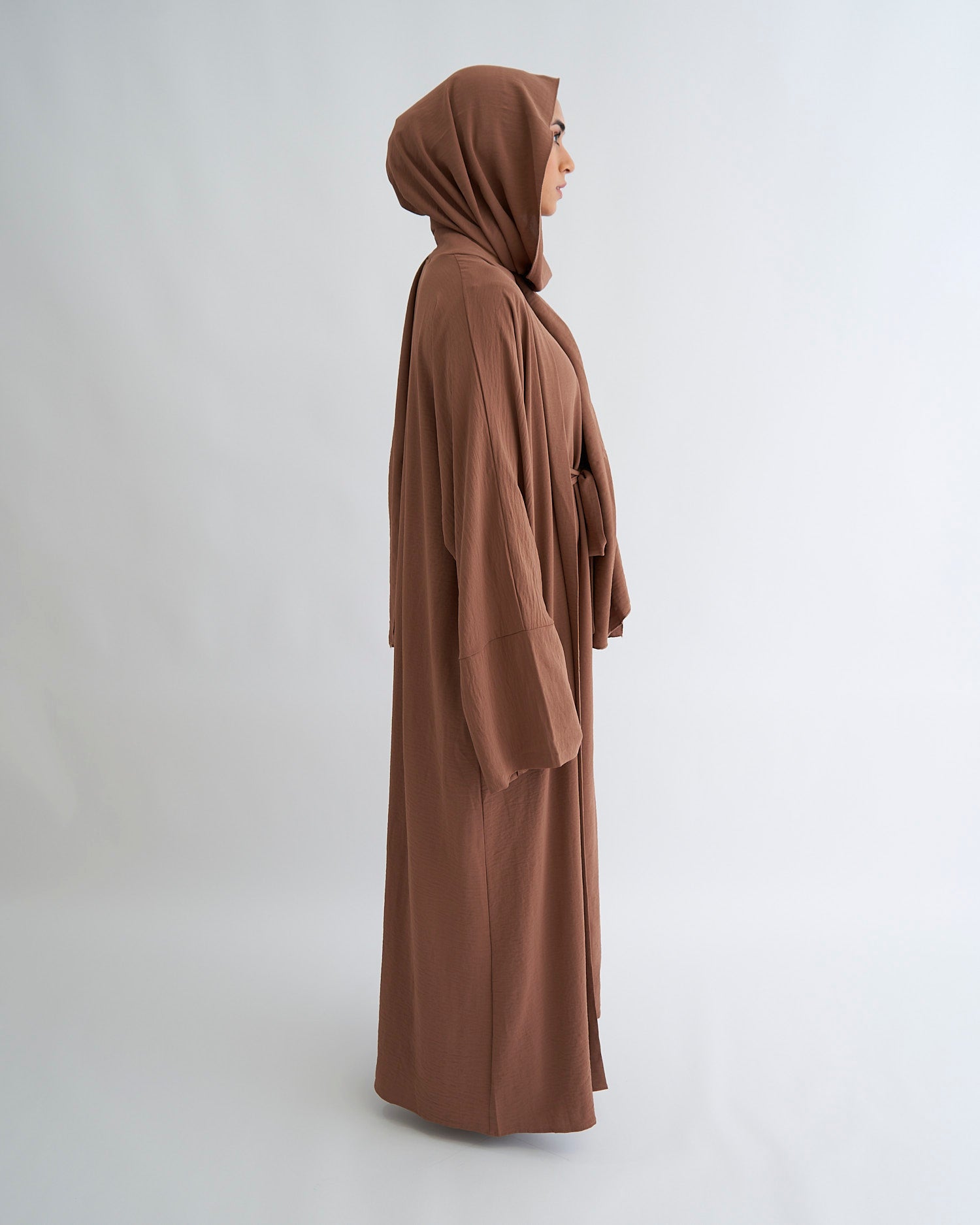 3PC Crinkle Abaya Set - Coffee