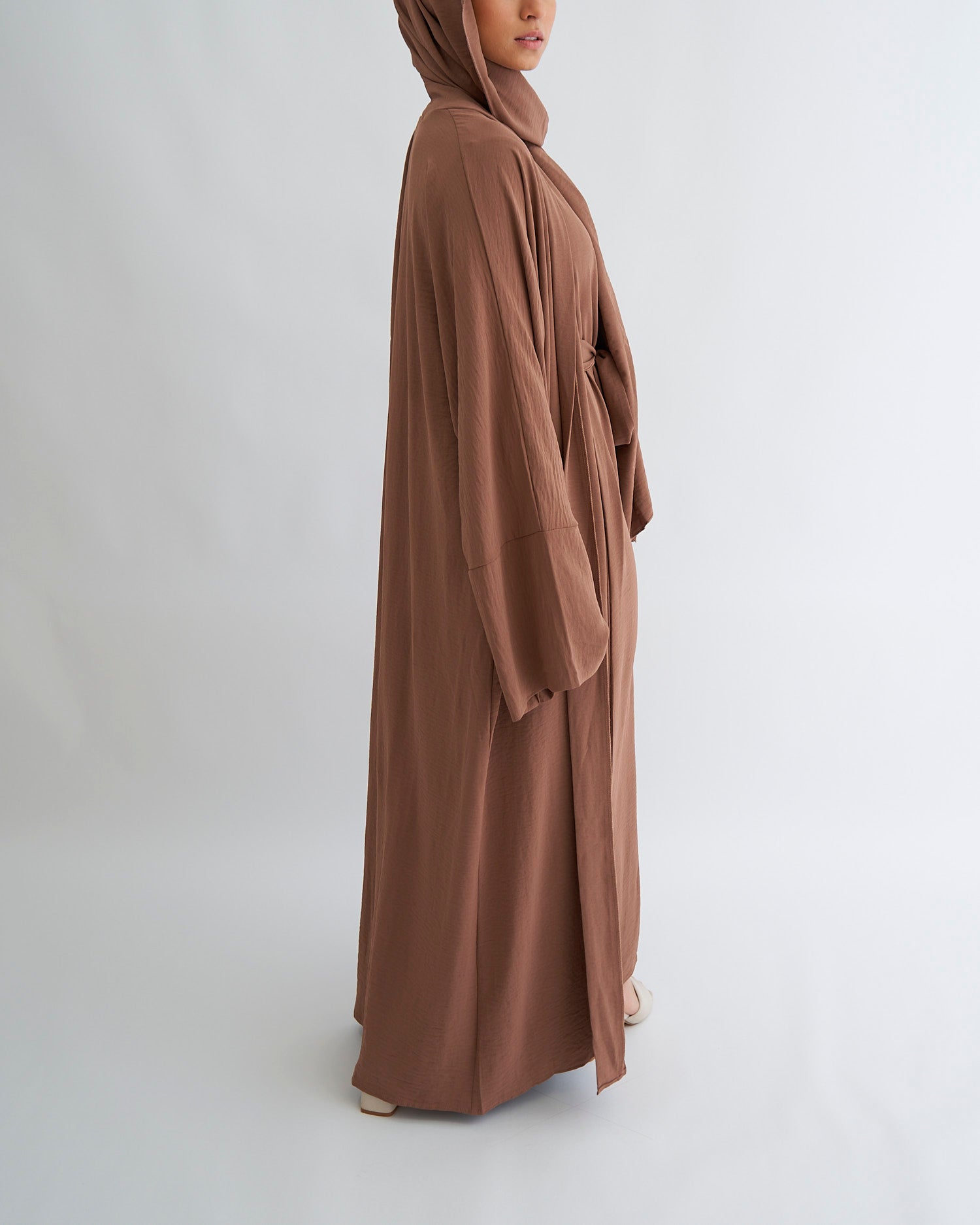 3PC Crinkle Abaya Set - Coffee