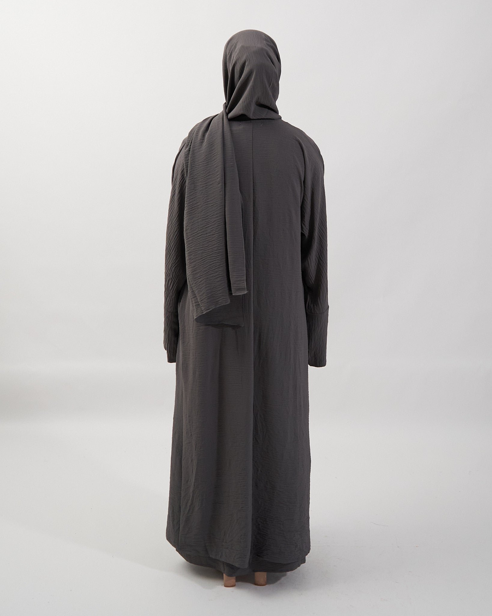 3PC Crinkle Abaya Set - Charcoal Open Abaya Fajr Noor 