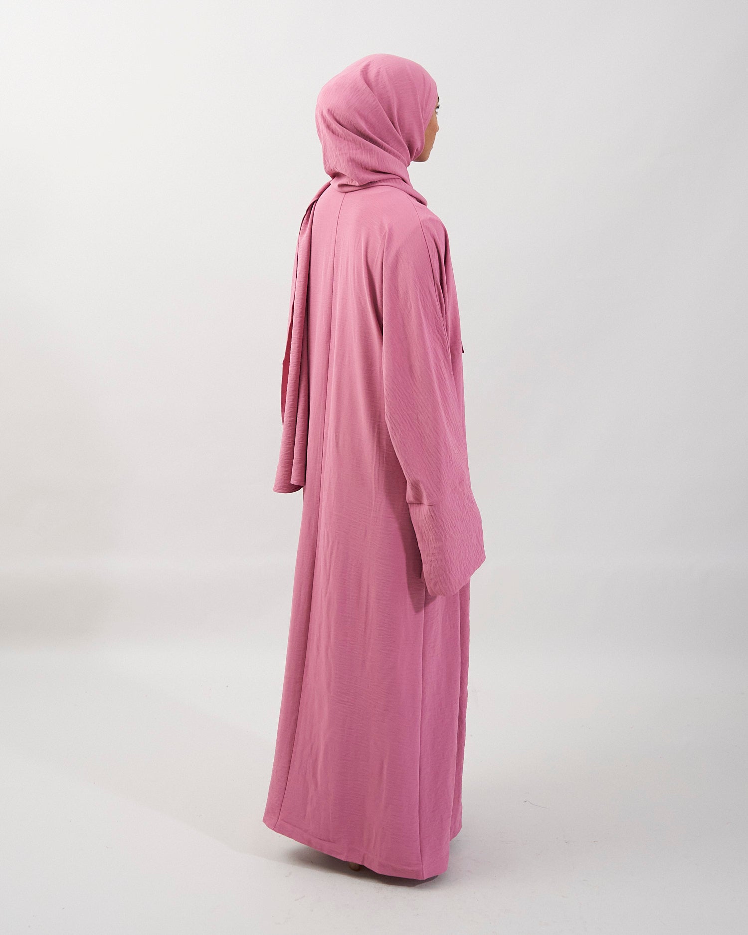 3PC Crinkle Abaya Set - Pink Open Abaya Fajr Noor 