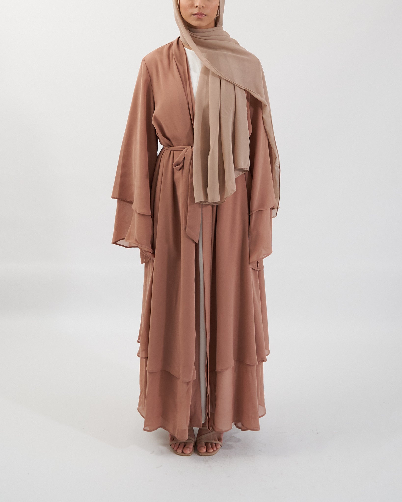 Aisha Abaya with Hijab - Brown Open Abaya Fajr Noor S