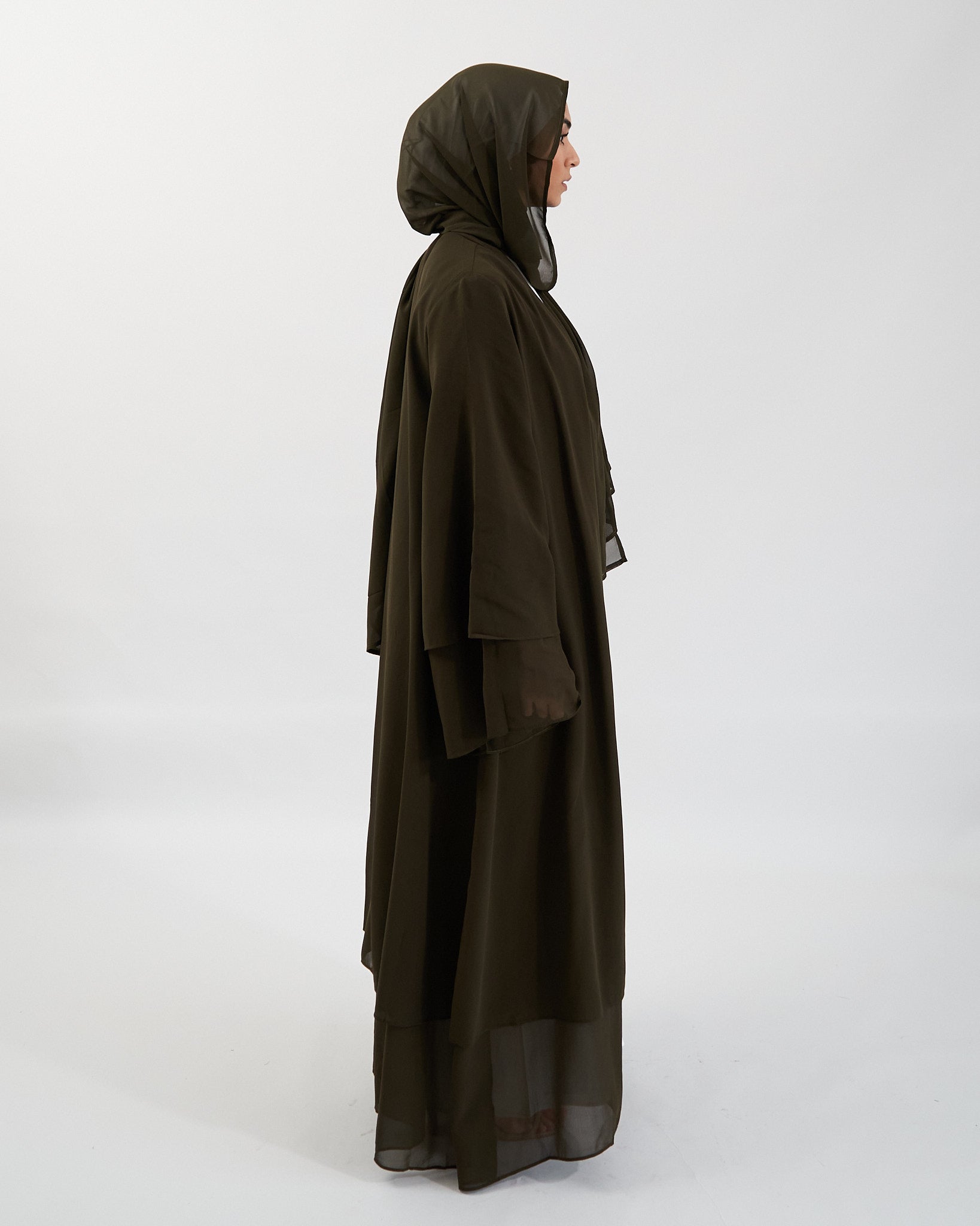 Aisha Abaya with Hijab - Khaki Open Abaya Fajr Noor 