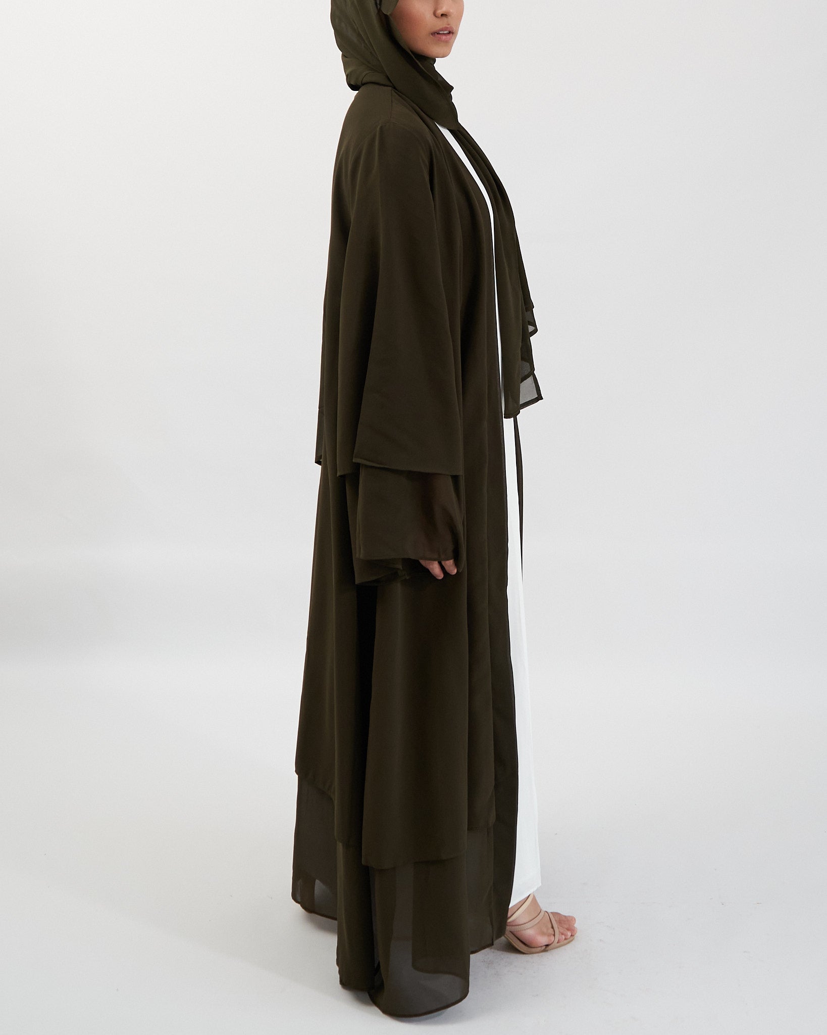 Aisha Abaya with Hijab - Khaki Open Abaya Fajr Noor 